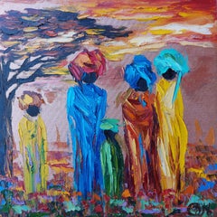 Pintura Aldea Africana Paisaje Africano Arte Original