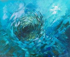 Bola de cebo Sardinas Pintura al óleo Impresionista Arte subacuático