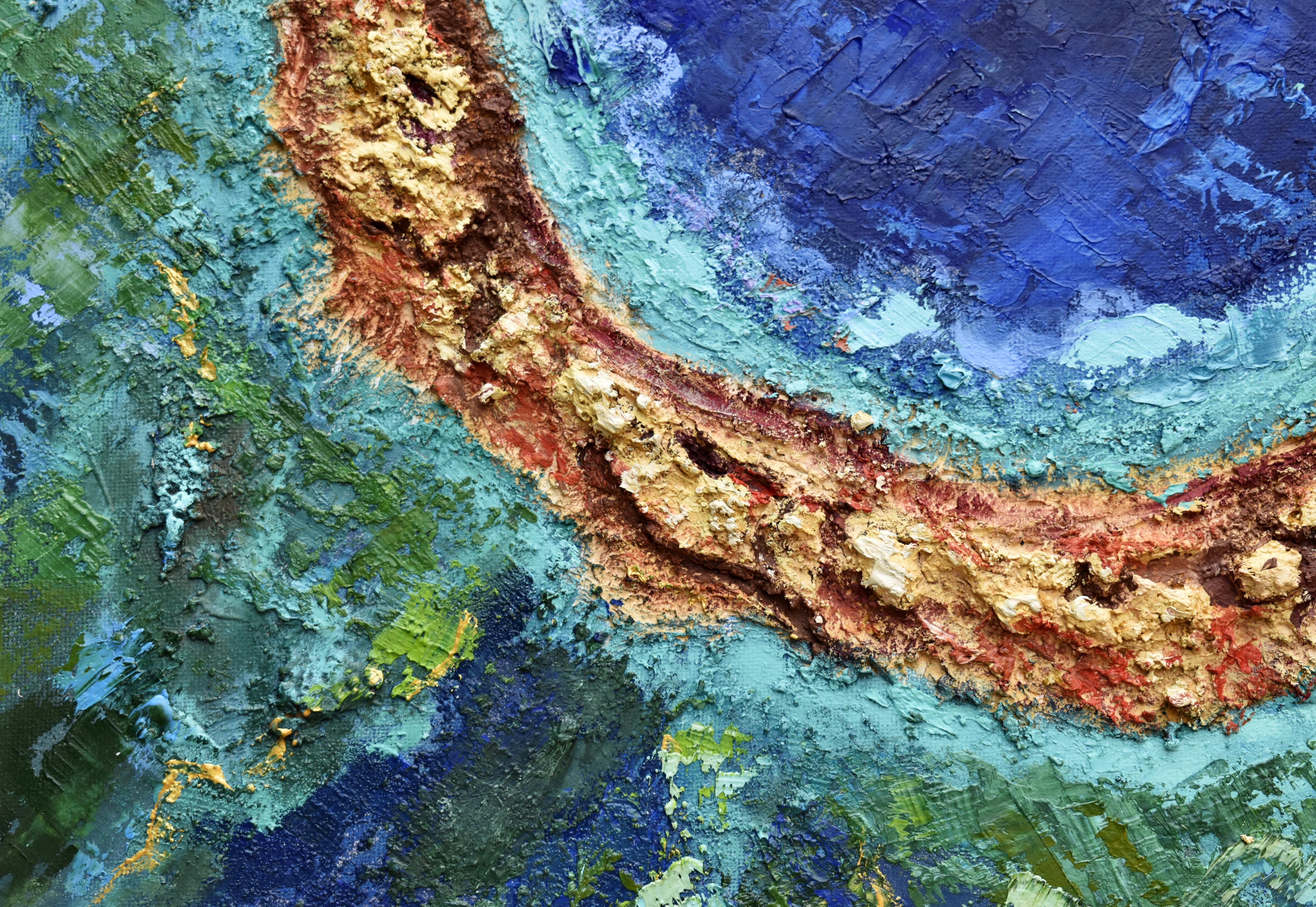 Belice Agujero Azul Pintura Texturizada 3D Paisaje Marino - Painting Contemporáneo de Olga Nikitina