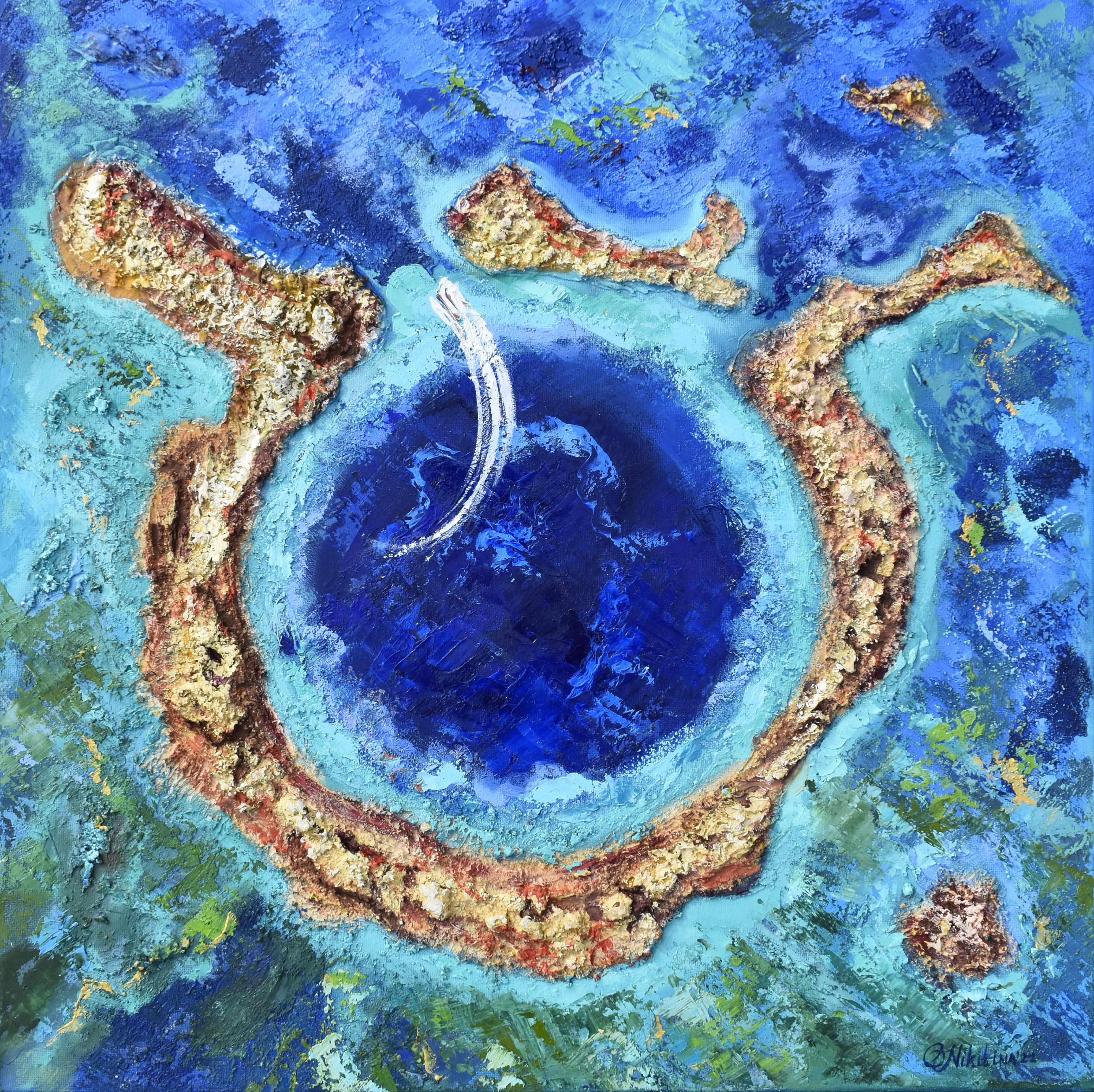 Olga Nikitina Landscape Painting - Belize Blue Hole Textured Painting 