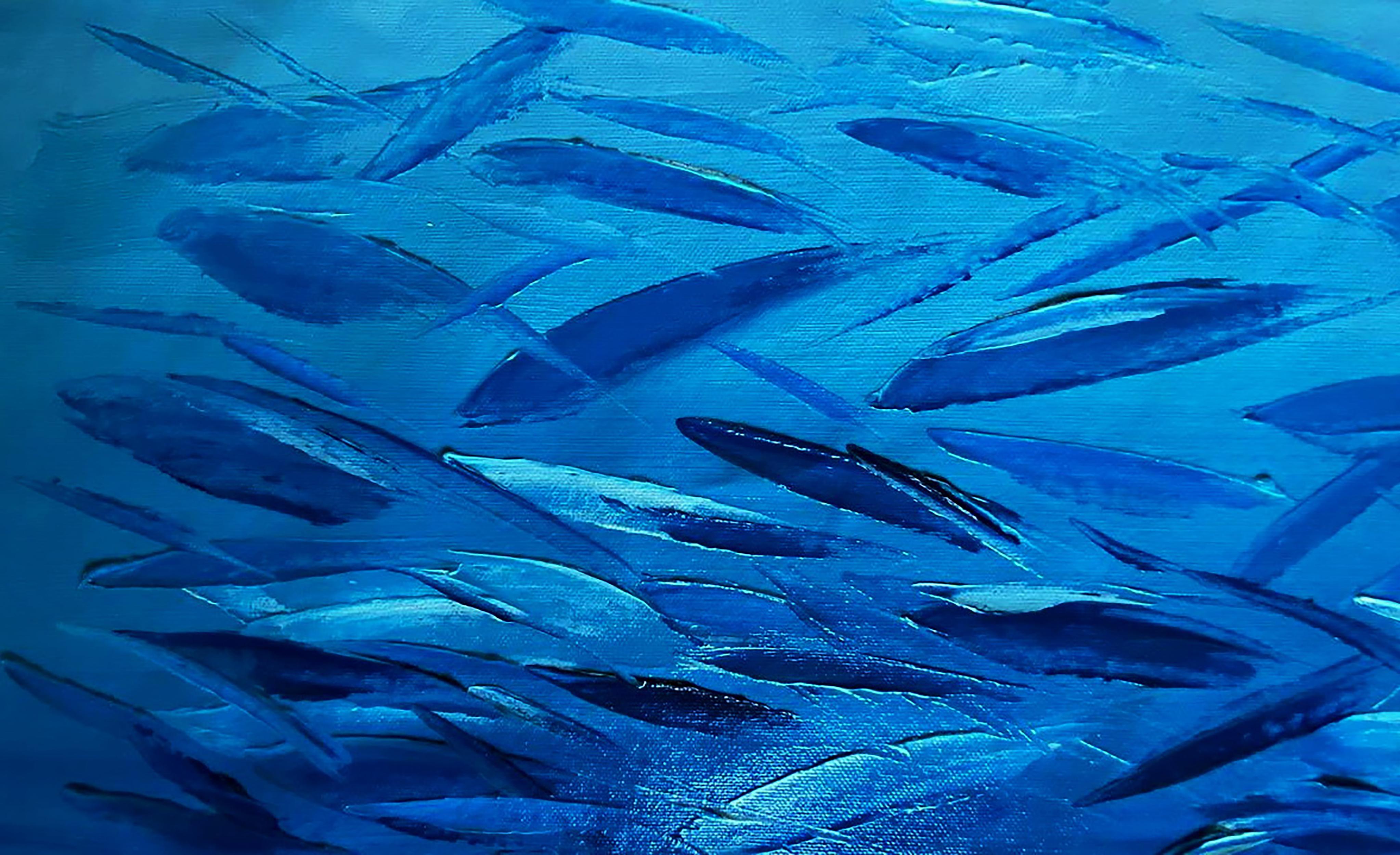 Blue Fish Painting Ocean Art  1