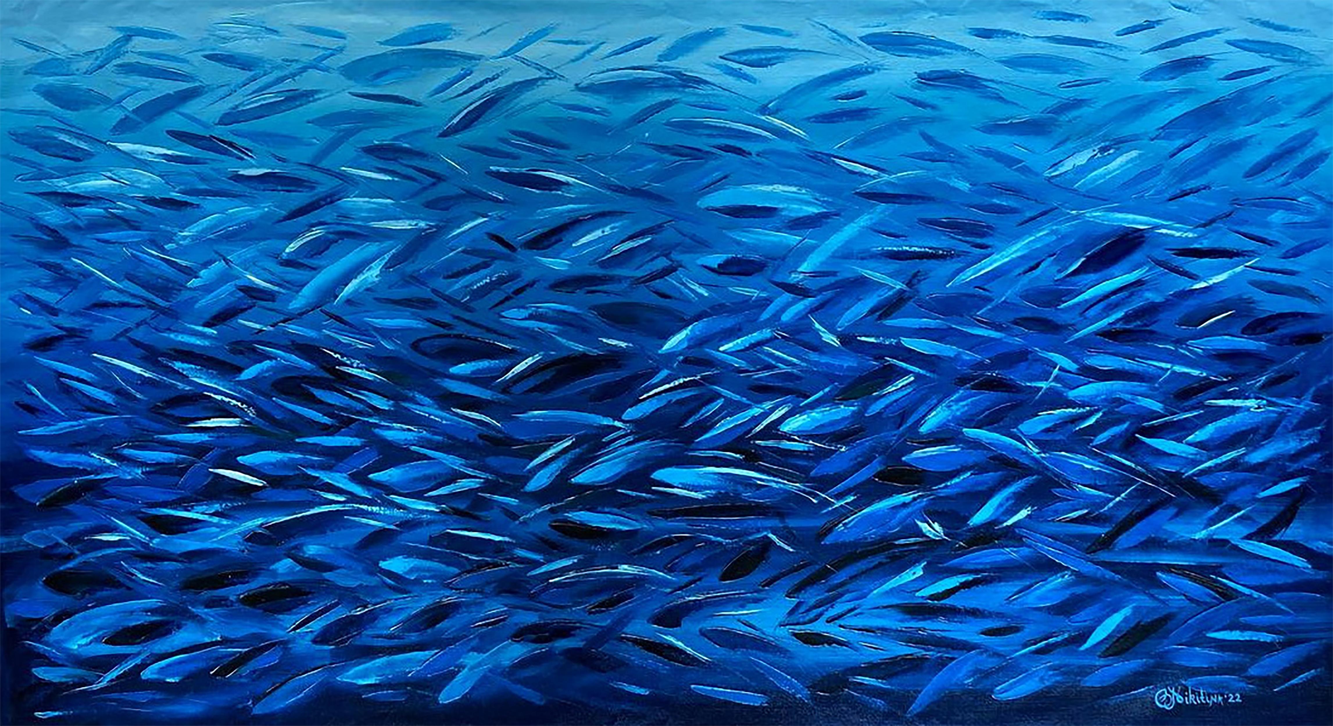 Olga Nikitina Animal Painting - Blue Fish Painting Ocean Art 