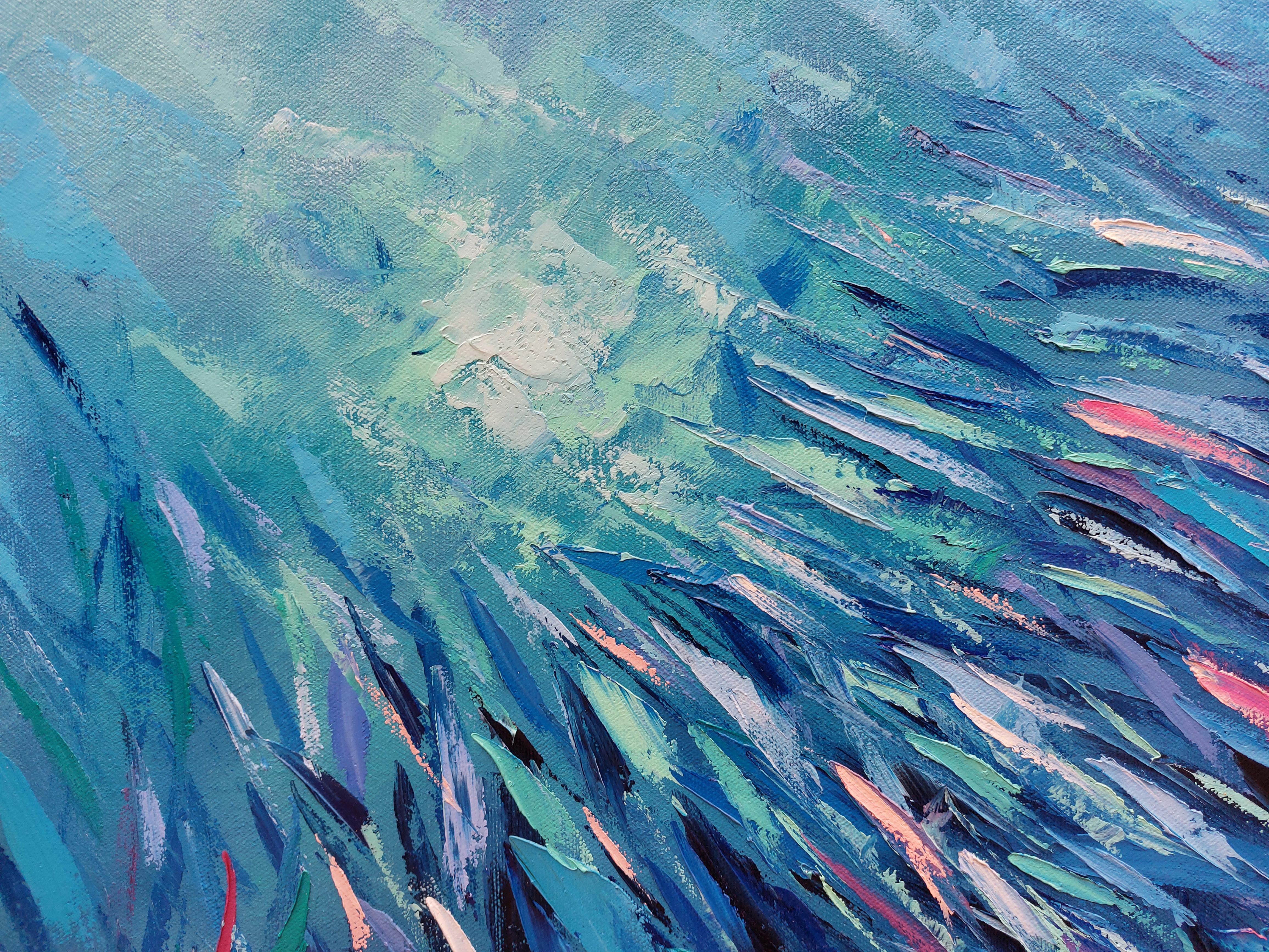 Blue Fish Sardines Painting Ocean Art Underwater World For Sale 8