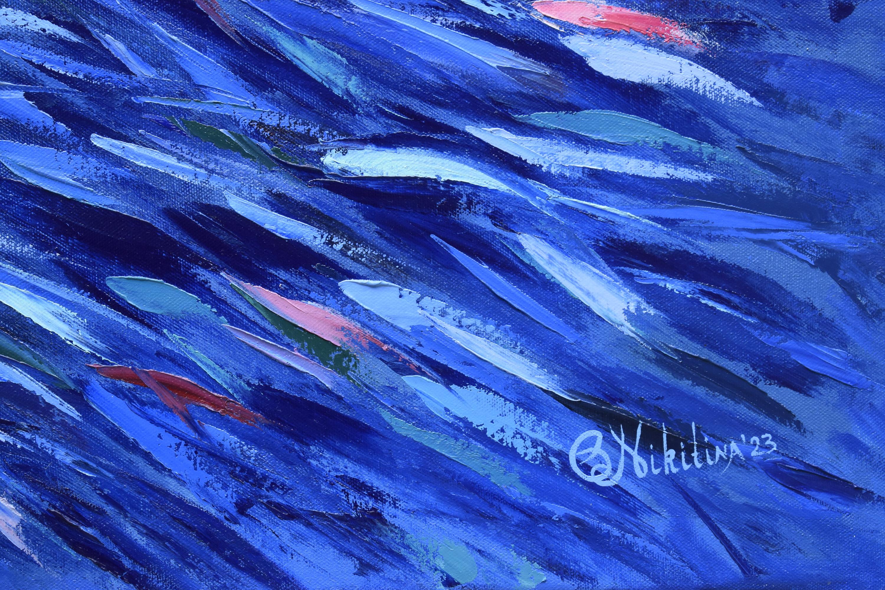 Blue Fish Sardines Painting Ocean Art Underwater World For Sale 1