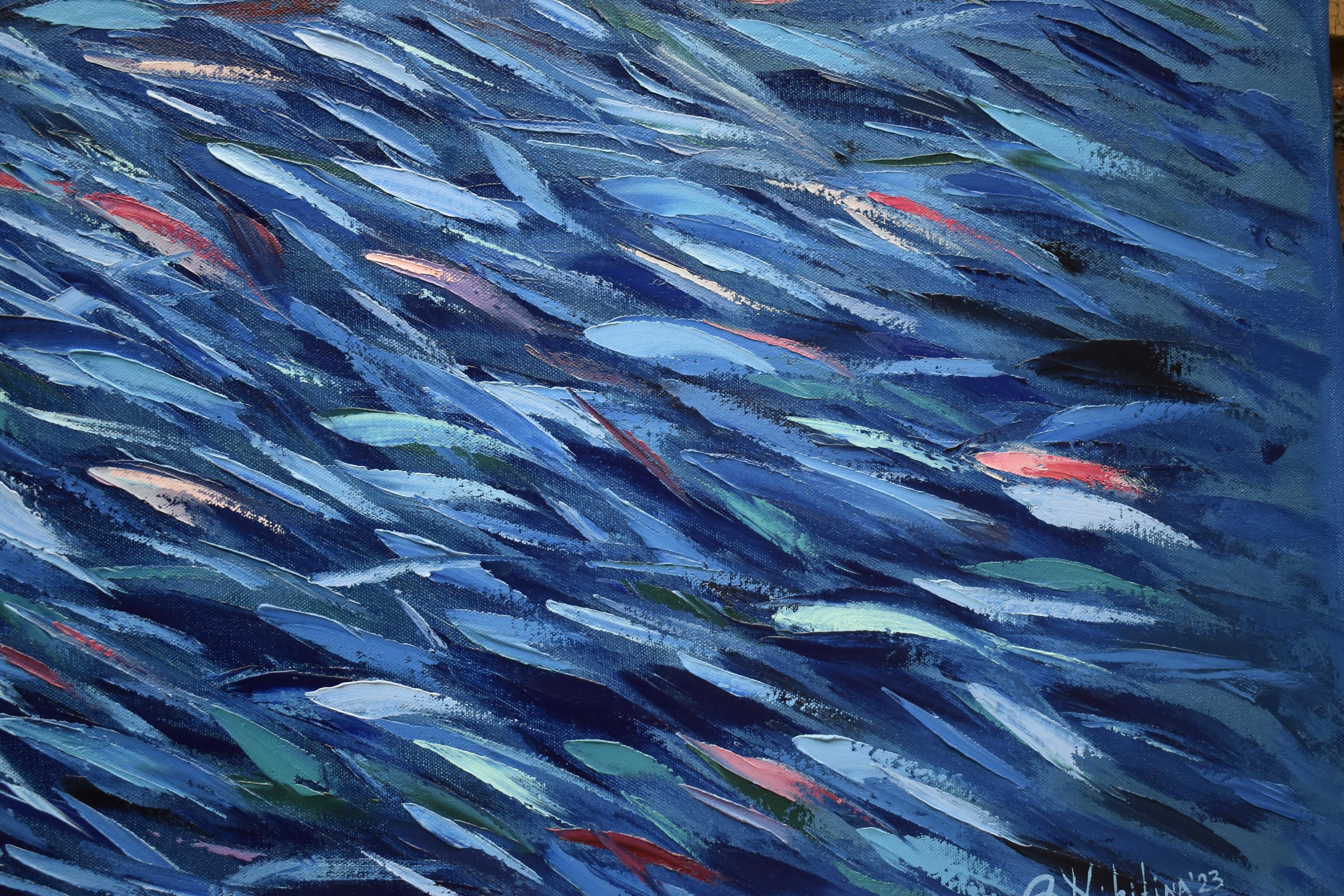 Blue Fish Sardines Painting Ocean Art Underwater World For Sale 2