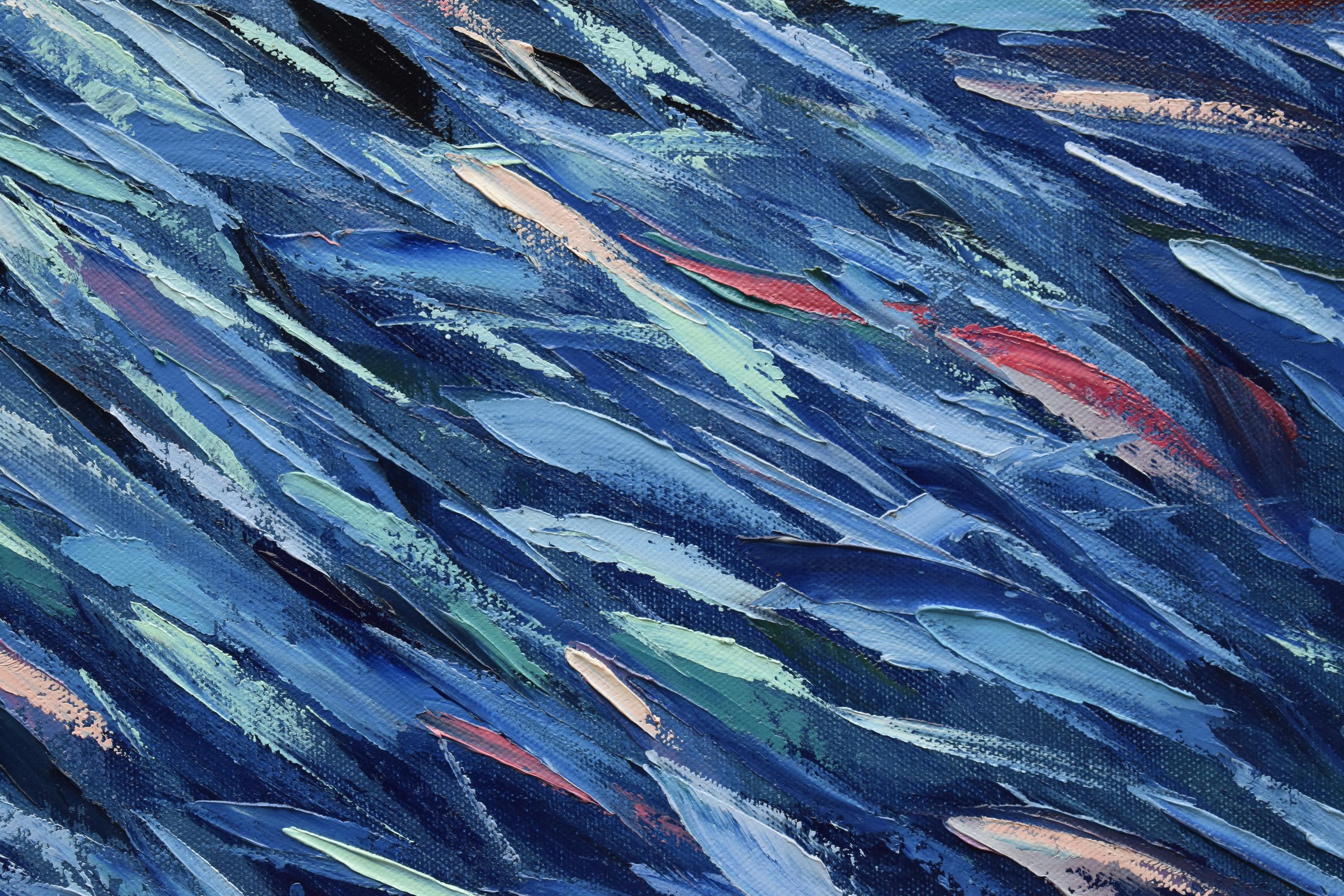 Blue Fish Sardines Painting Ocean Art Underwater World For Sale 3