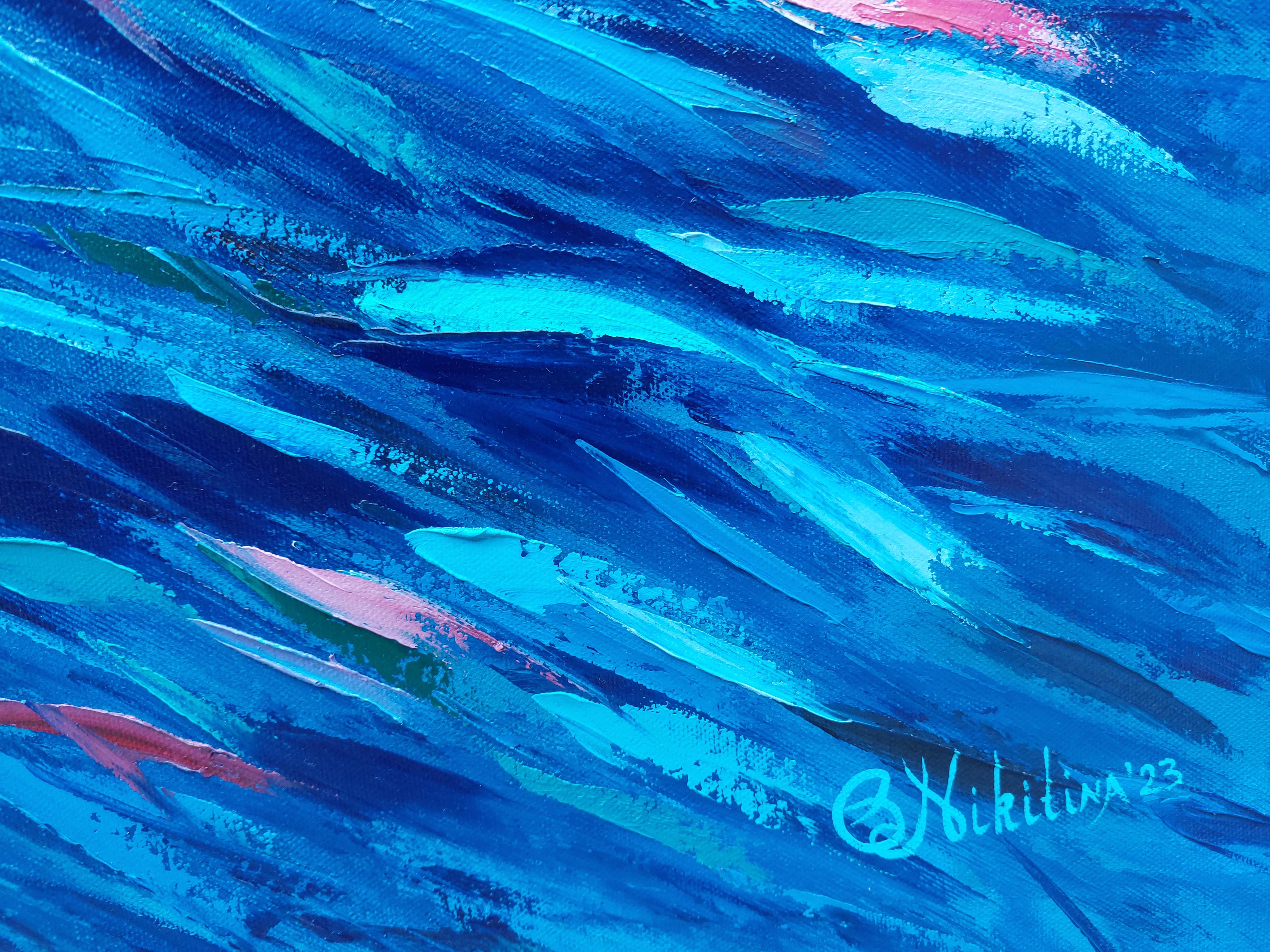 Blue Fish Sardines Painting Ocean Art Underwater World For Sale 7