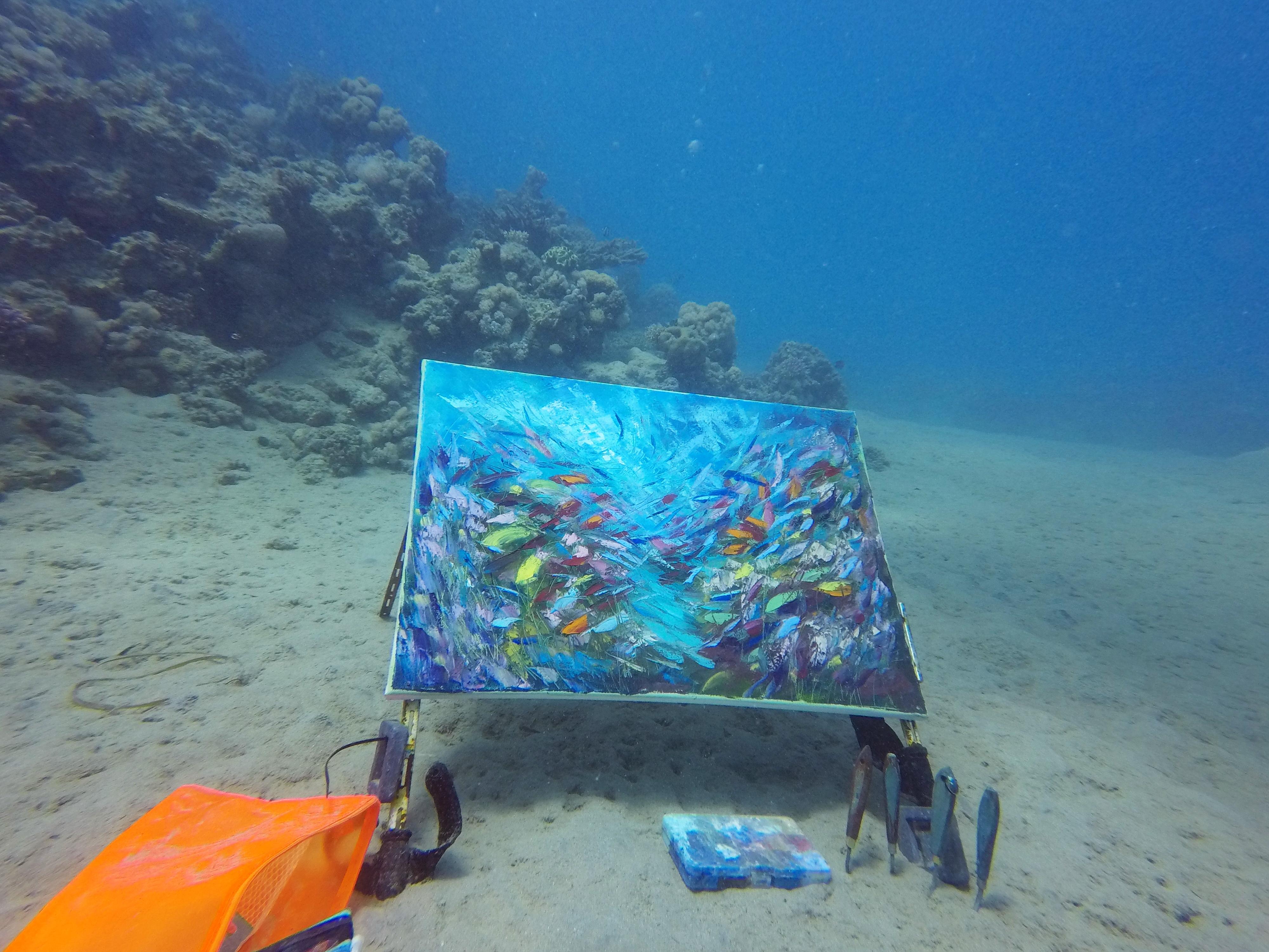 Bright Life Underwater, Gemälde, das unter Wasser in der Tiefe von 9.6 m entstanden ist im Angebot 6