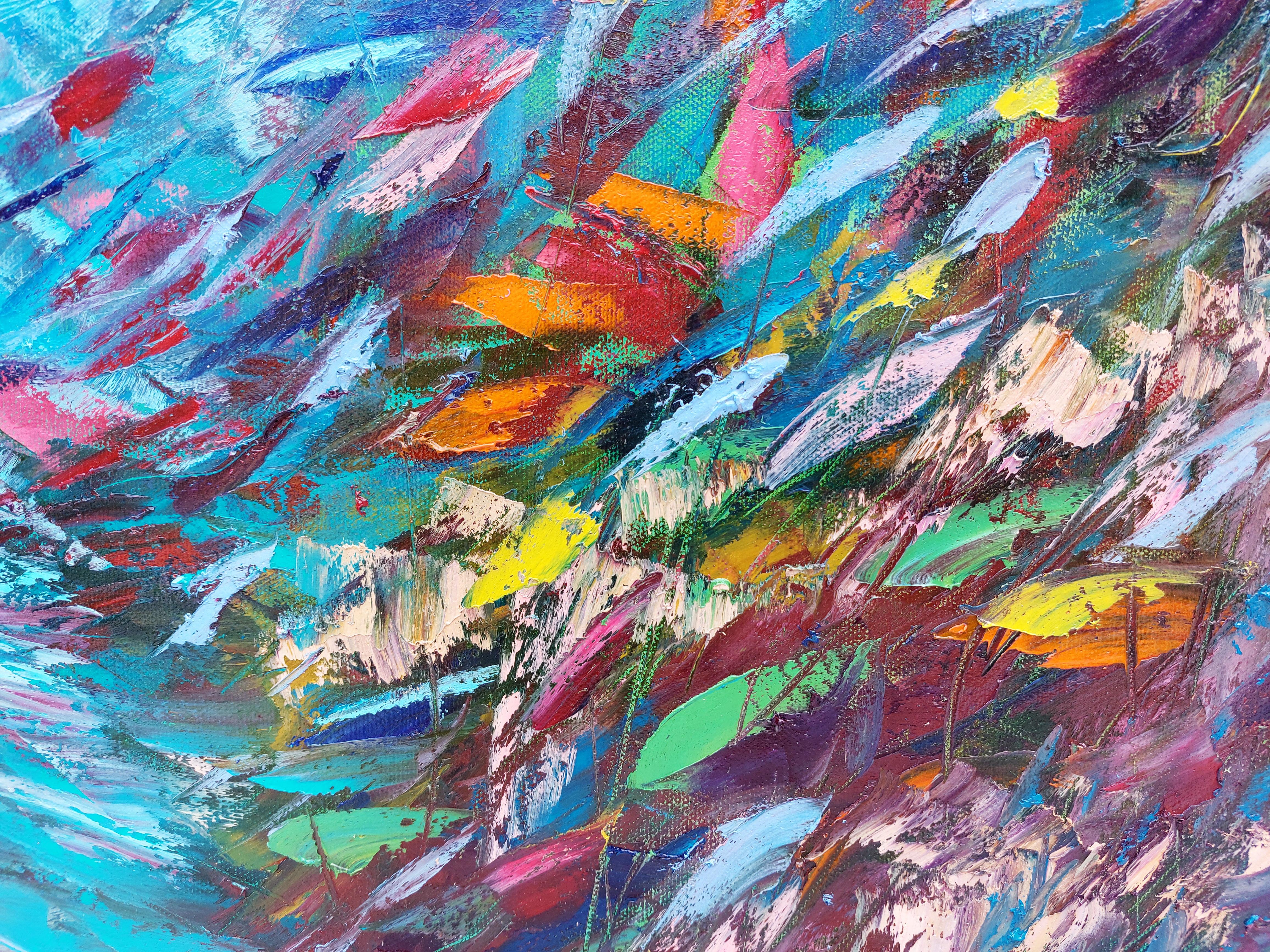 Bright Life Underwater, Gemälde, das unter Wasser in der Tiefe von 9.6 m entstanden ist (Abstrakter Expressionismus), Painting, von Olga Nikitina