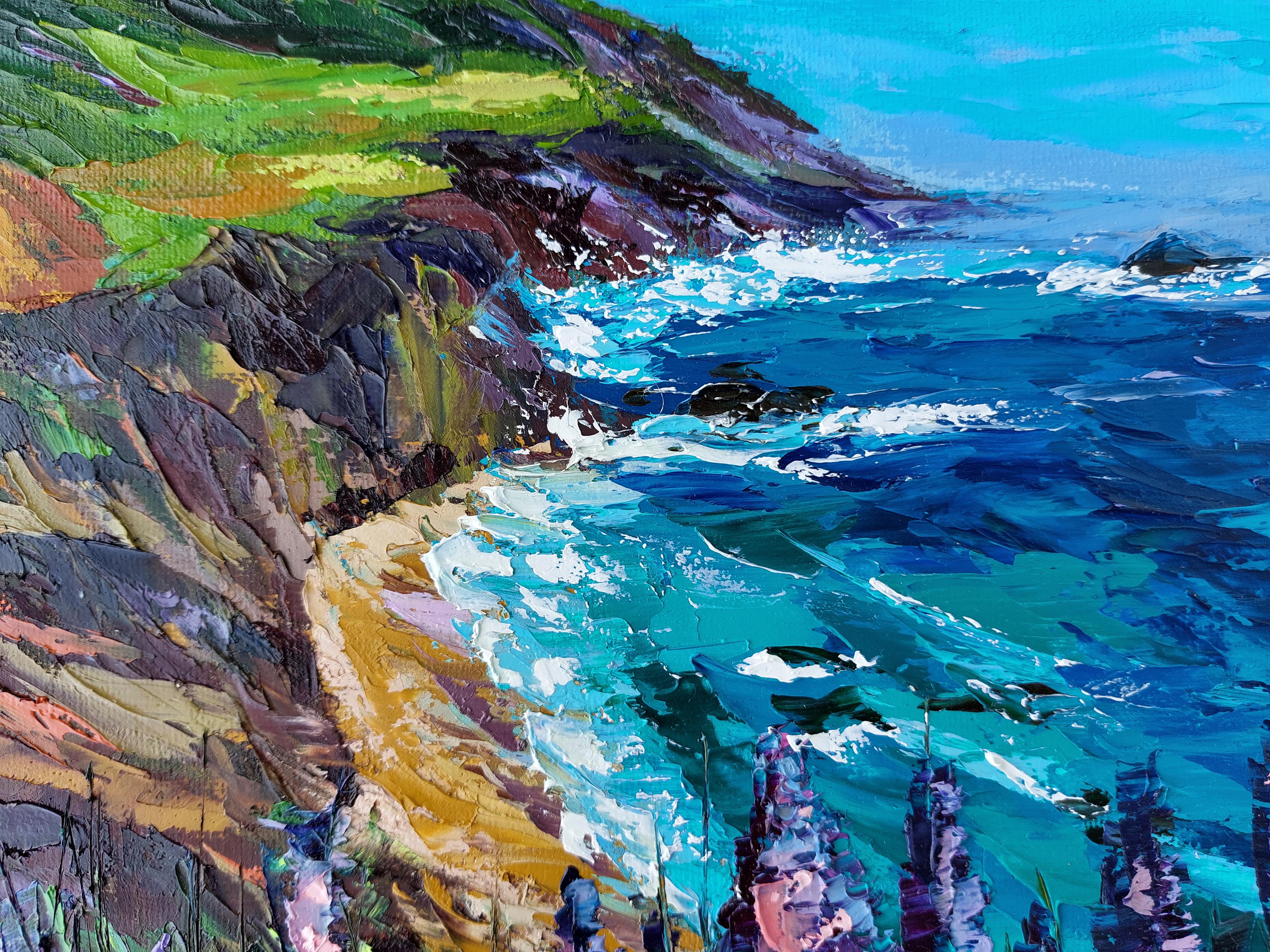 California Beach Pintura al óleo Arte original Impasto Paleta Cuchillo Arte en venta 1