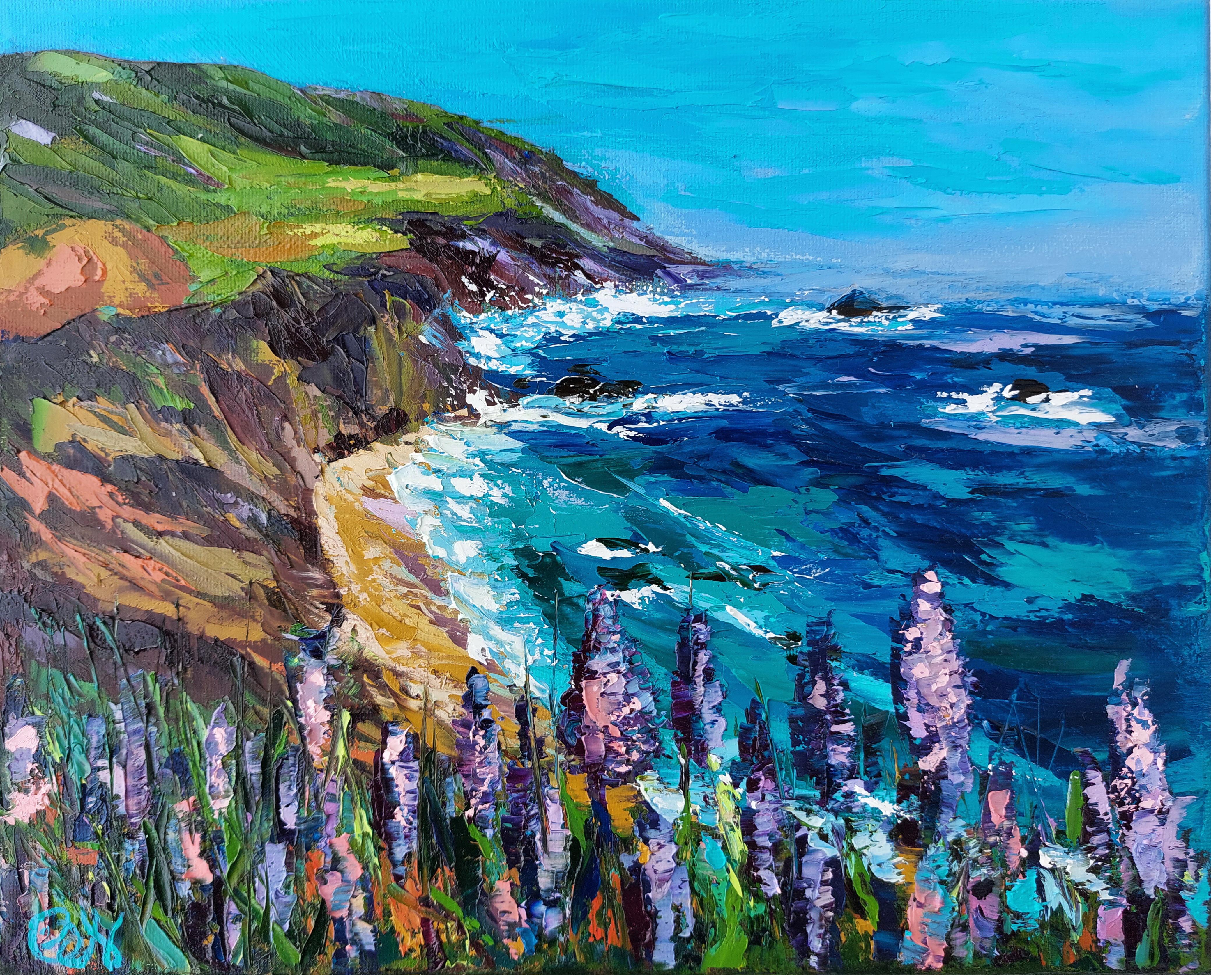 Landscape Painting de Olga Nikitina - California Beach Pintura al óleo Arte original Impasto Paleta Cuchillo Arte