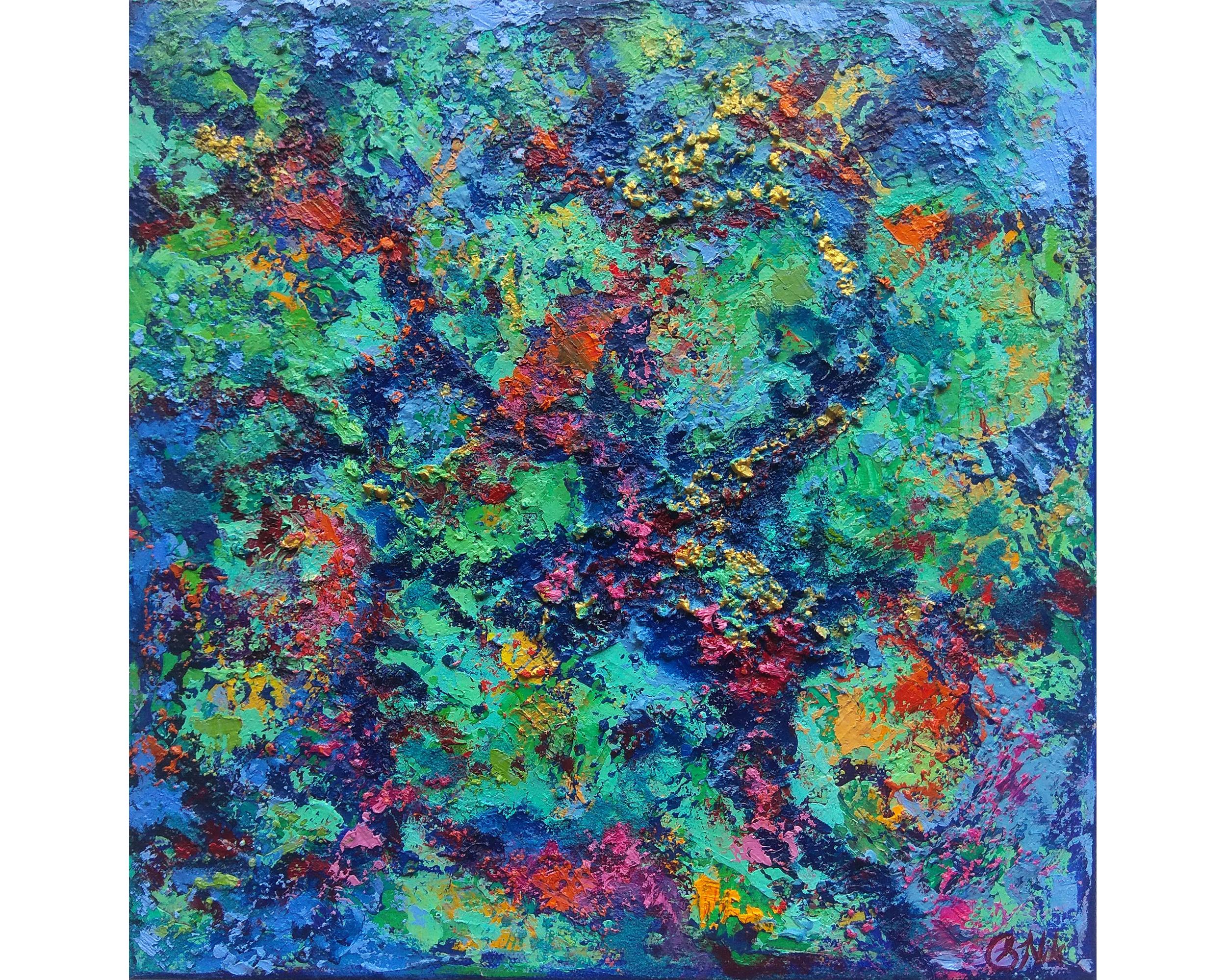 Caribbean Coral Reef Textured Painting For Sale 1