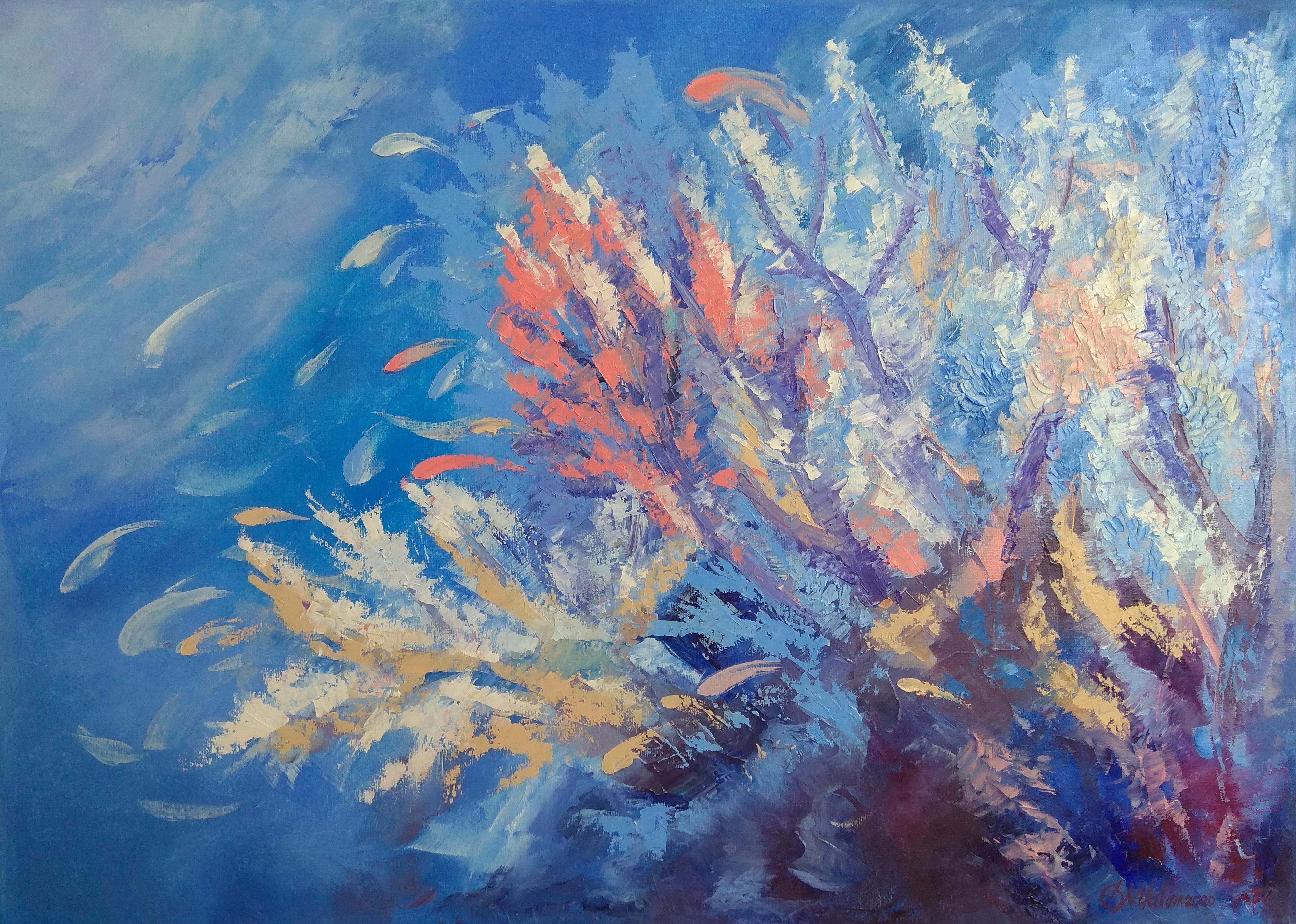 Olga Nikitina Abstract Painting -  Coral Art Underwater Painting Original Art Underwater Wall Decor