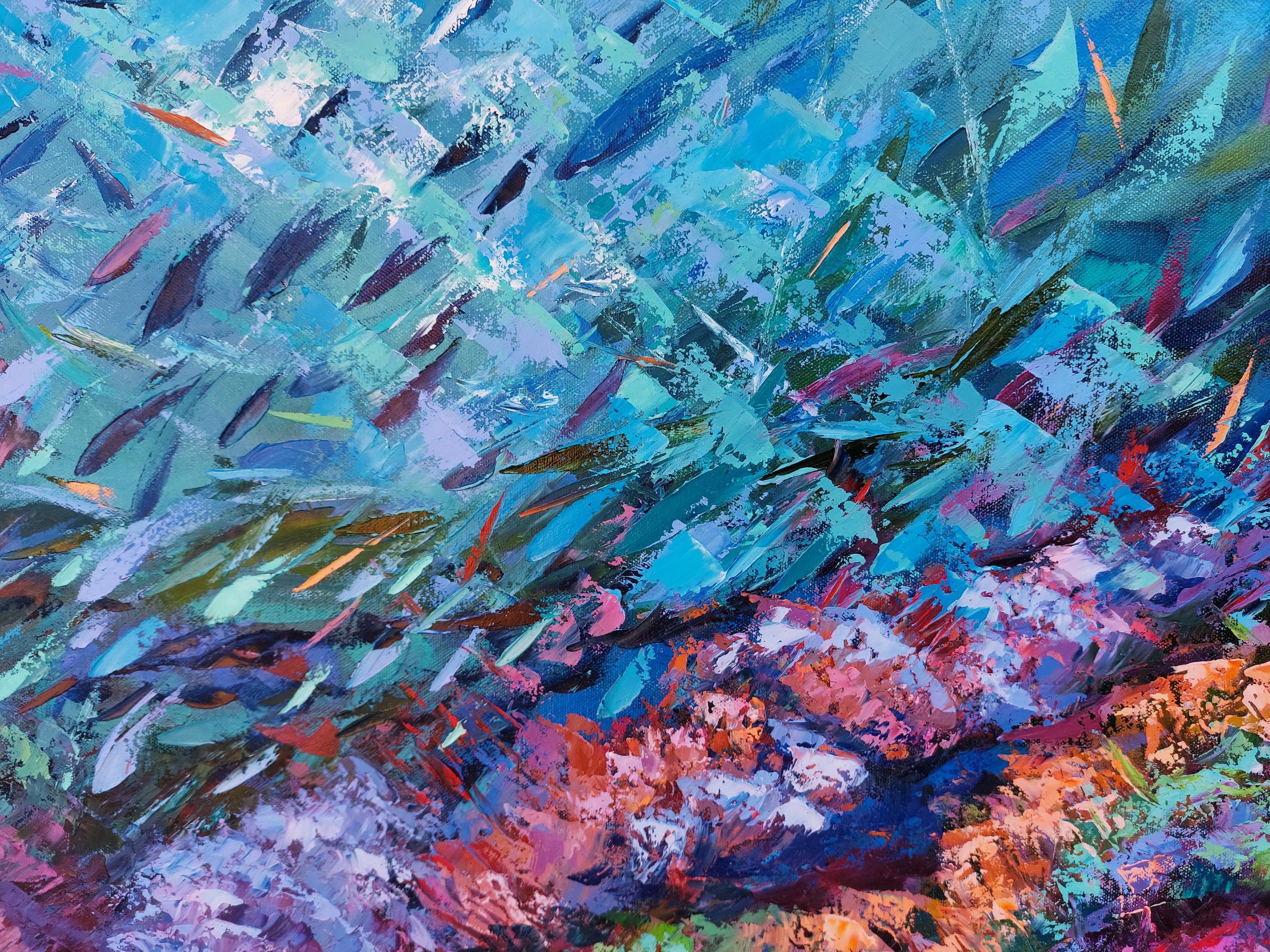 Korallen-Reef-Gemälde Meereskunst Unterwasser- Meereslandschaft Original Gemälde im Angebot 8