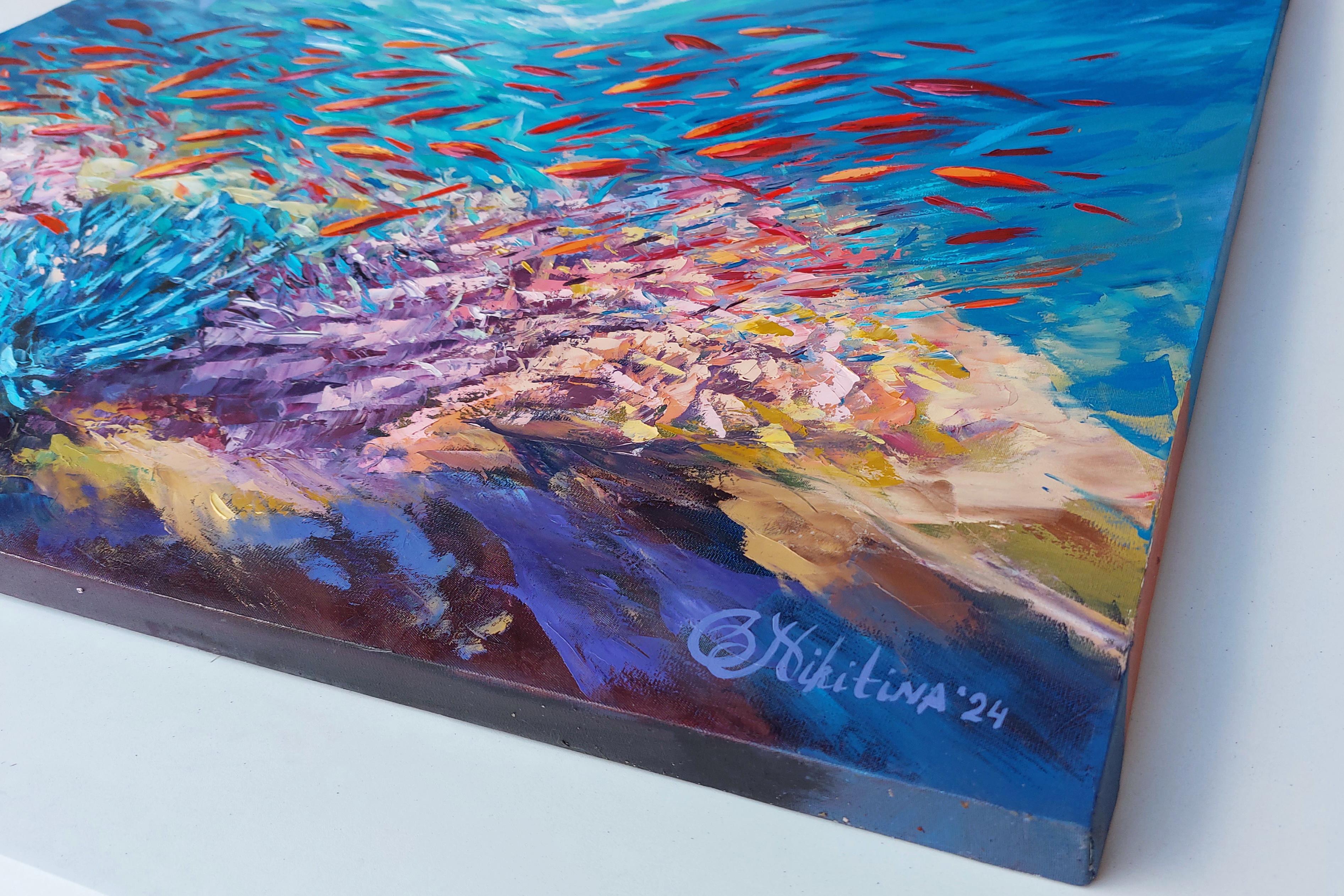 Korallen-Reef-Gemälde Meereskunst Unterwasser- Meereslandschaft Original Gemälde (Abstrakt), Painting, von Olga Nikitina