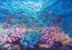 Used Coral Reef Painting Ocean Art Underwater Seascape Original Painting