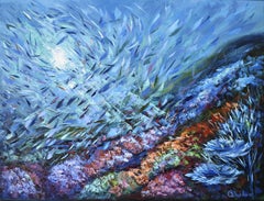 Korallen-Reef-Gemälde Meereskunst Unterwasser- Meereslandschaft Original Gemälde