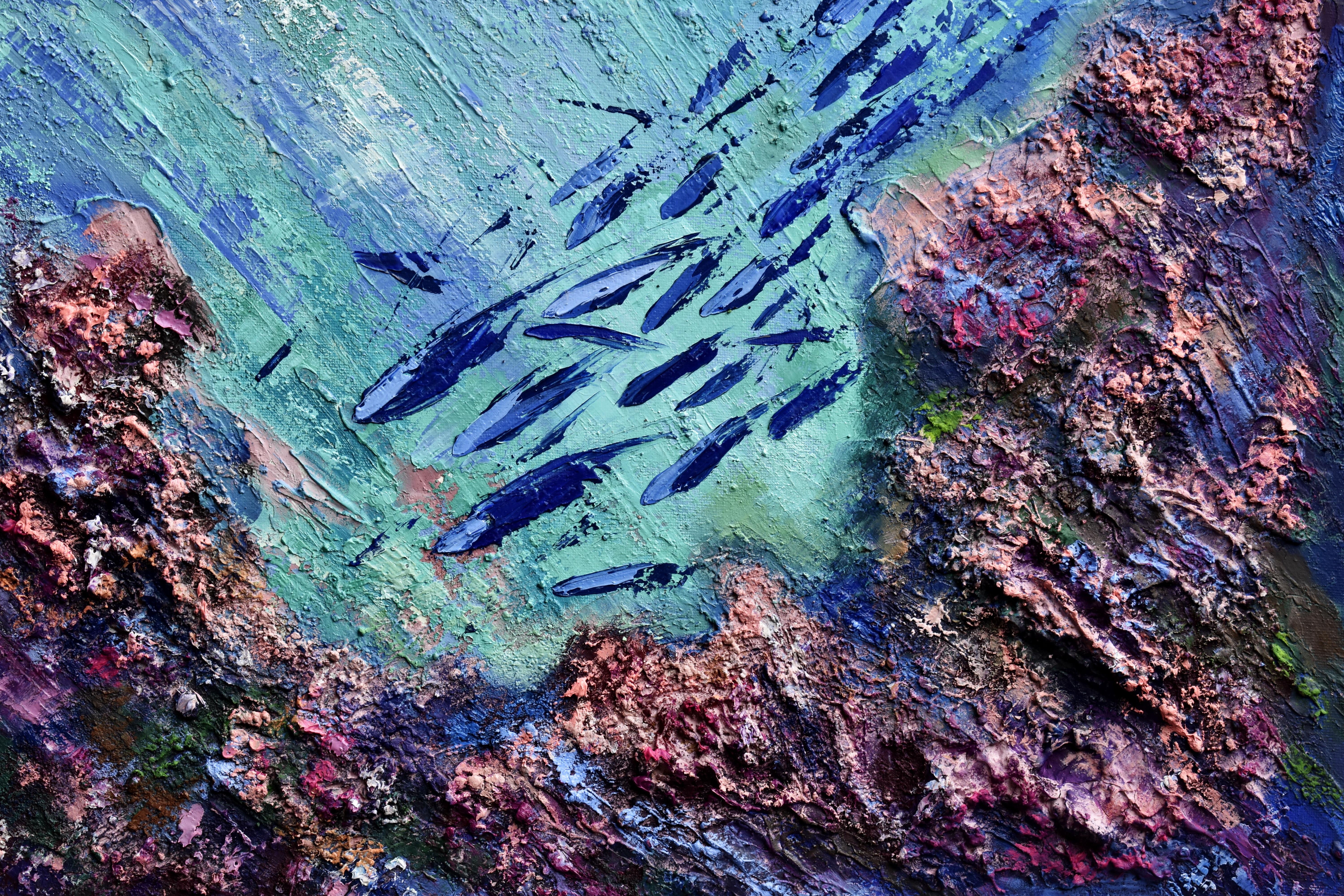 Arrecife de Coral Pintura Submarina Textura Arte Original - Painting de Olga Nikitina