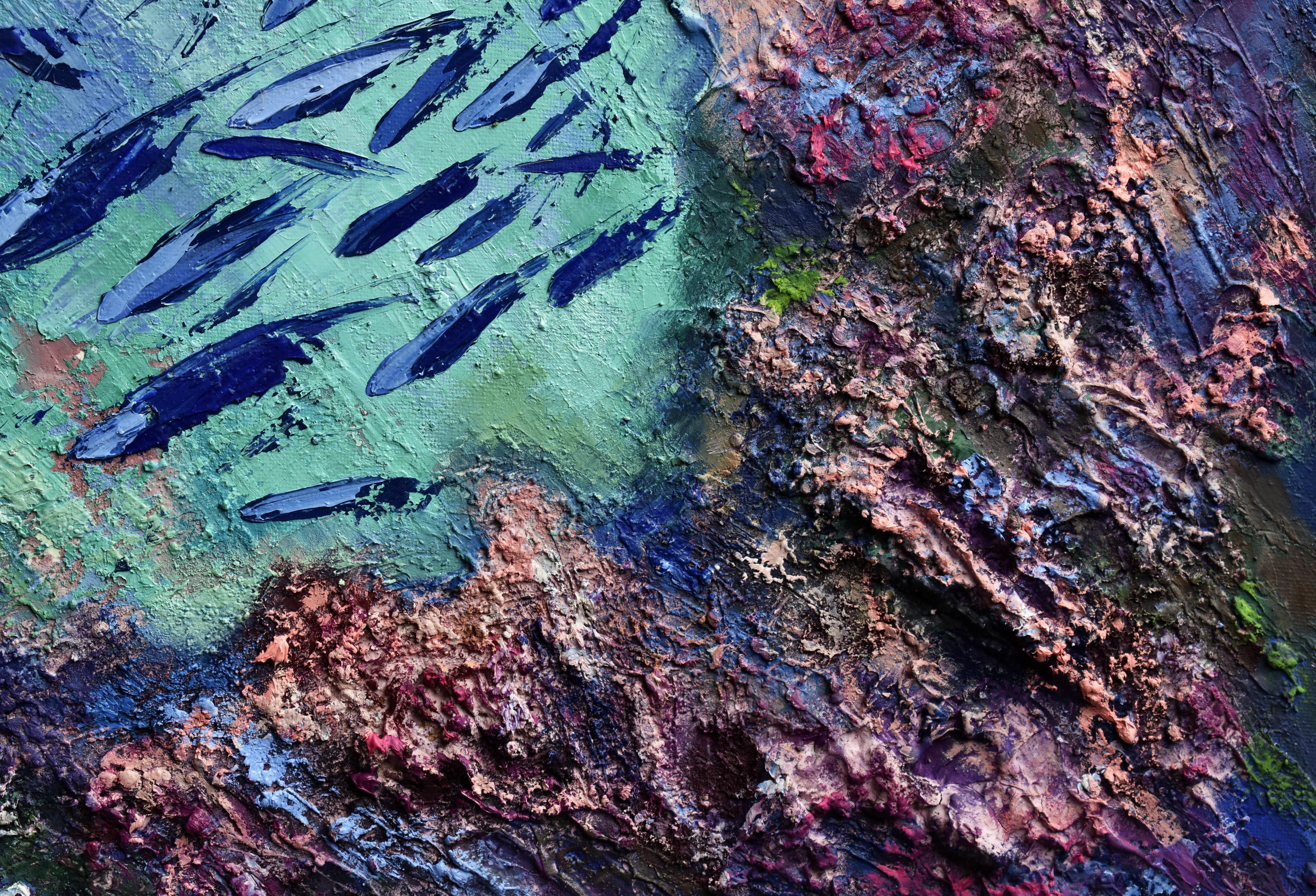 Arrecife de Coral Pintura Submarina Textura Arte Original - Painting Abstracto de Olga Nikitina