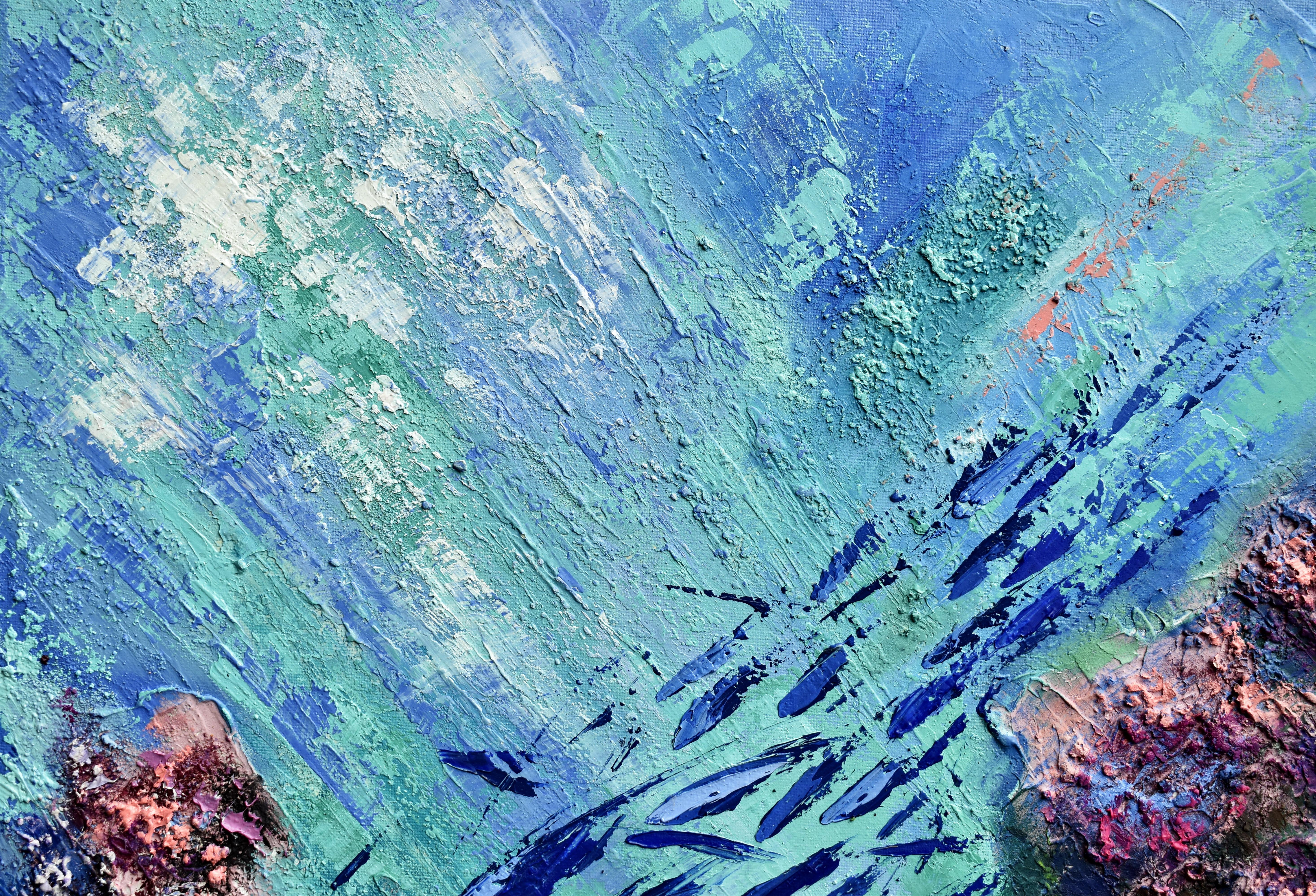 Arrecife de Coral Pintura Submarina Textura Arte Original - Interior Painting Azul de Olga Nikitina