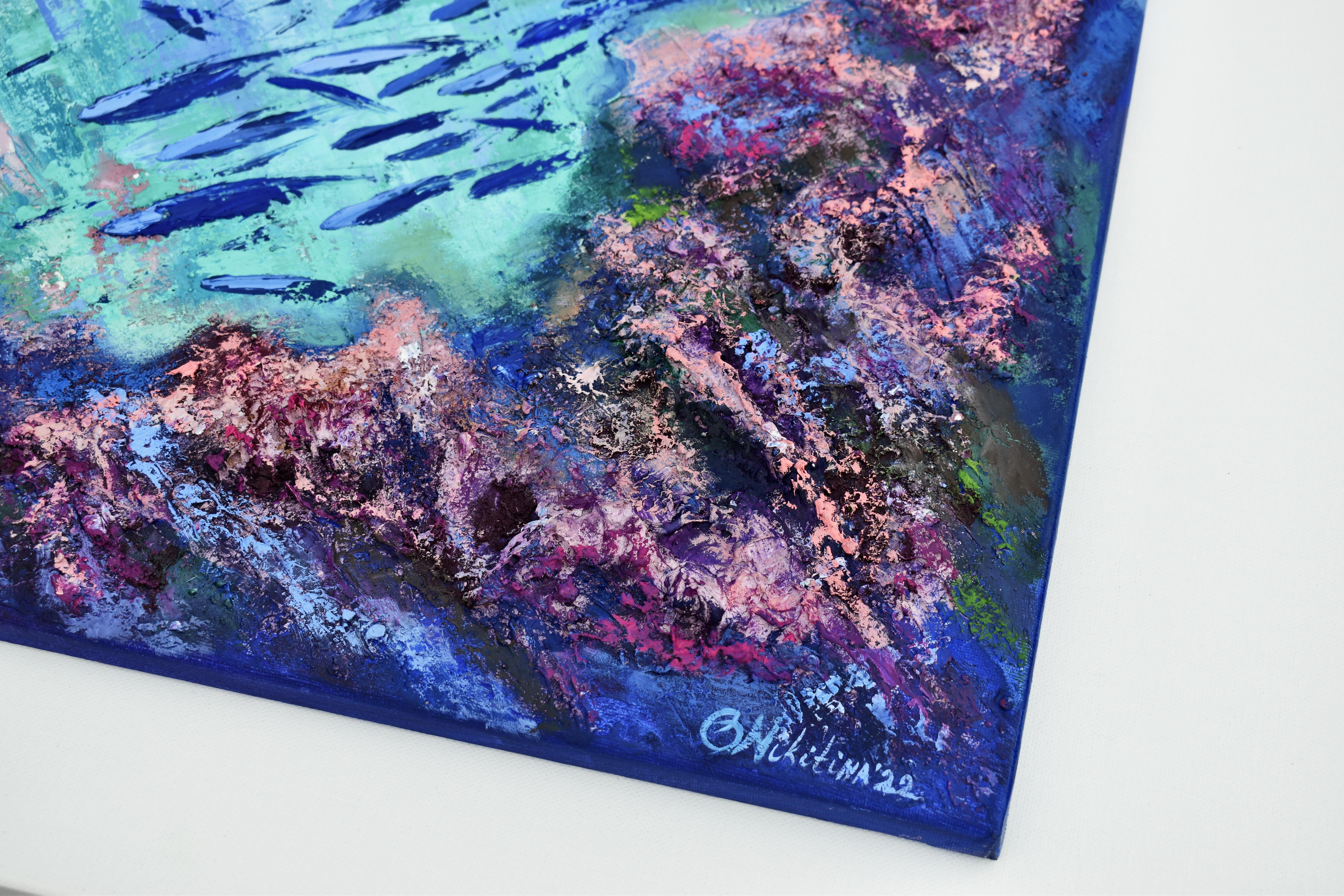 Arrecife de Coral Pintura Submarina Textura Arte Original en venta 1