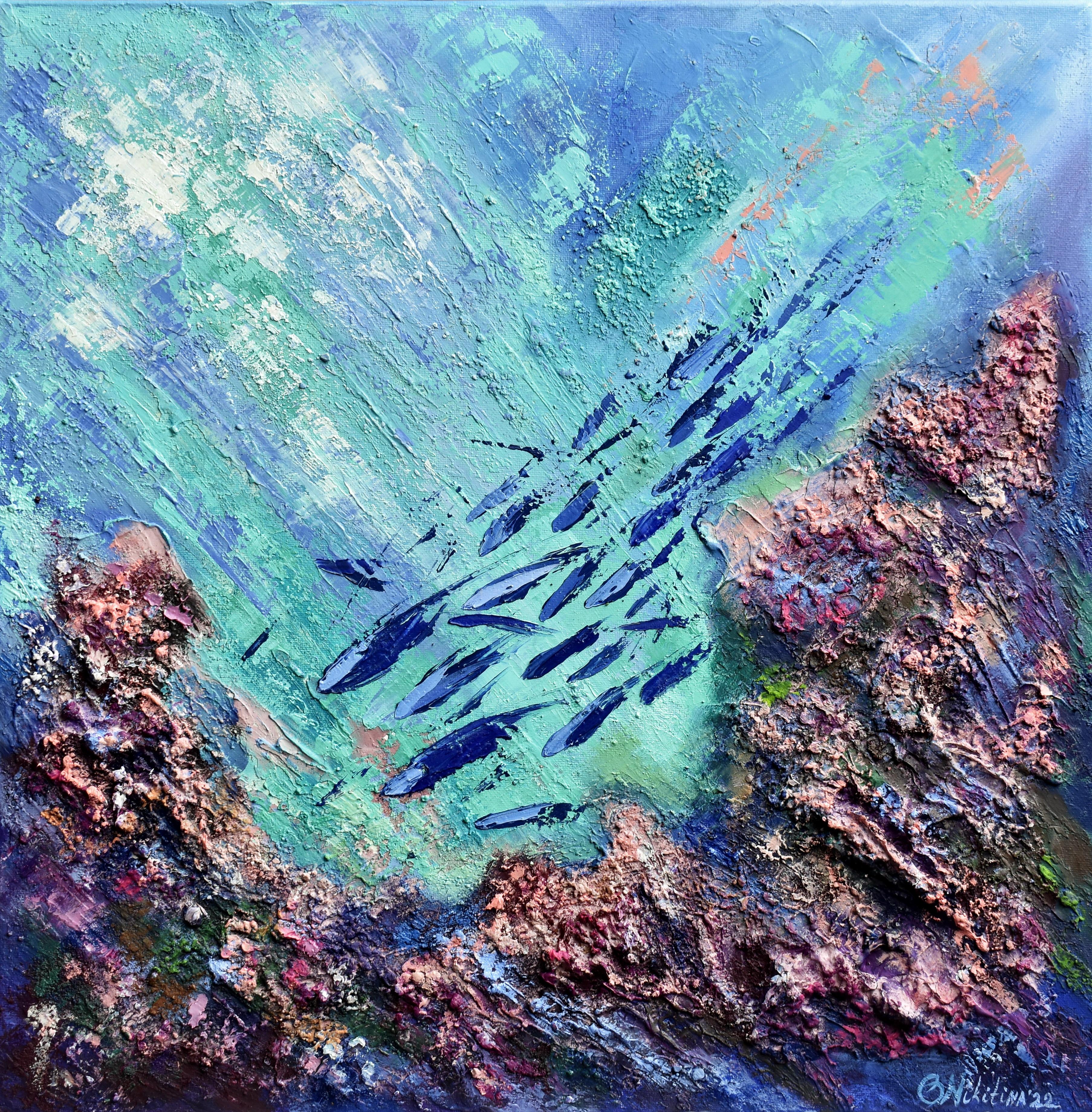 Pittura della barriera corallina Pittura subacquea con texture originale
