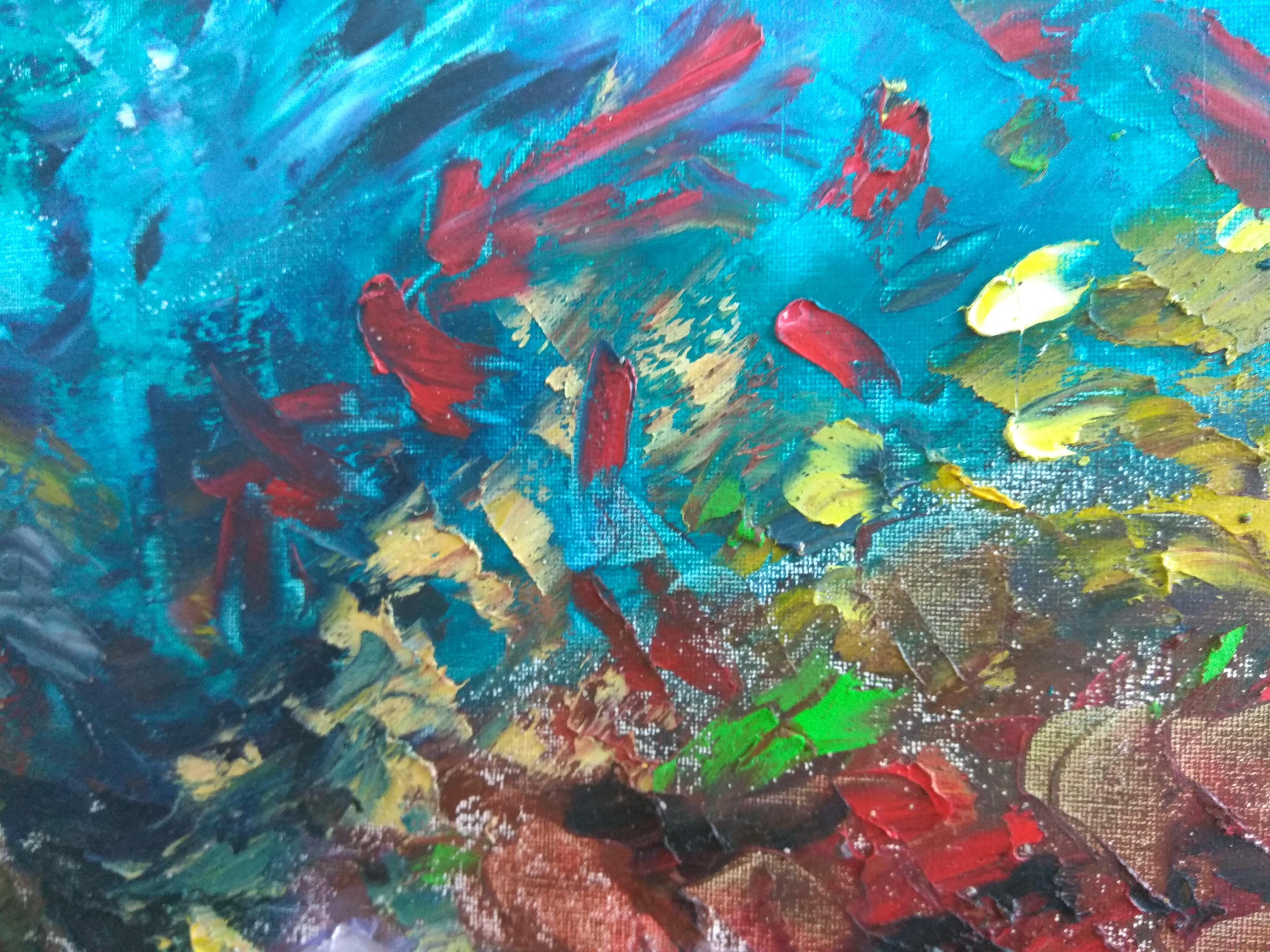 Arrecife de Coral Pintura Submarina Arte Original Vida Marina Arte Oceánico Impasto en venta 2