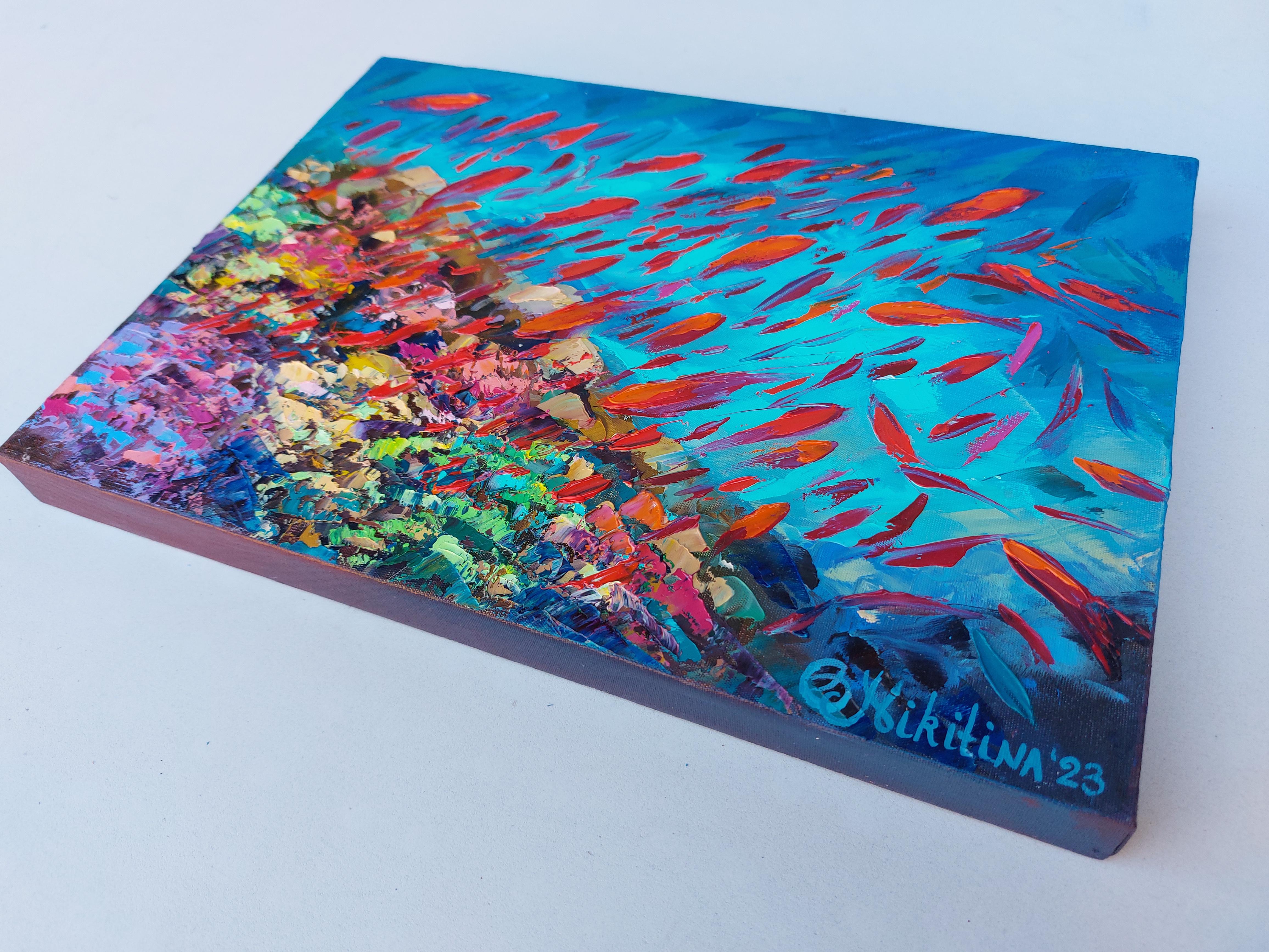 Barriera corallina con pesci rossi Pittura ad olio 3