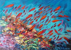 Barriera corallina con pesci rossi Pittura ad olio