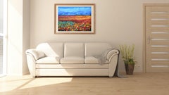 Crimson Bloom Across the Valley, Large Abstract Landscape Oil Painting