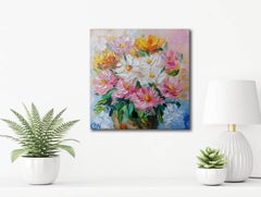 Daisy Painting Oil on Canvas Palette Knife Art Impasto