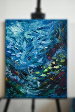 DEEP CORAL REEF UNDERWATER PAINTING was made underwater