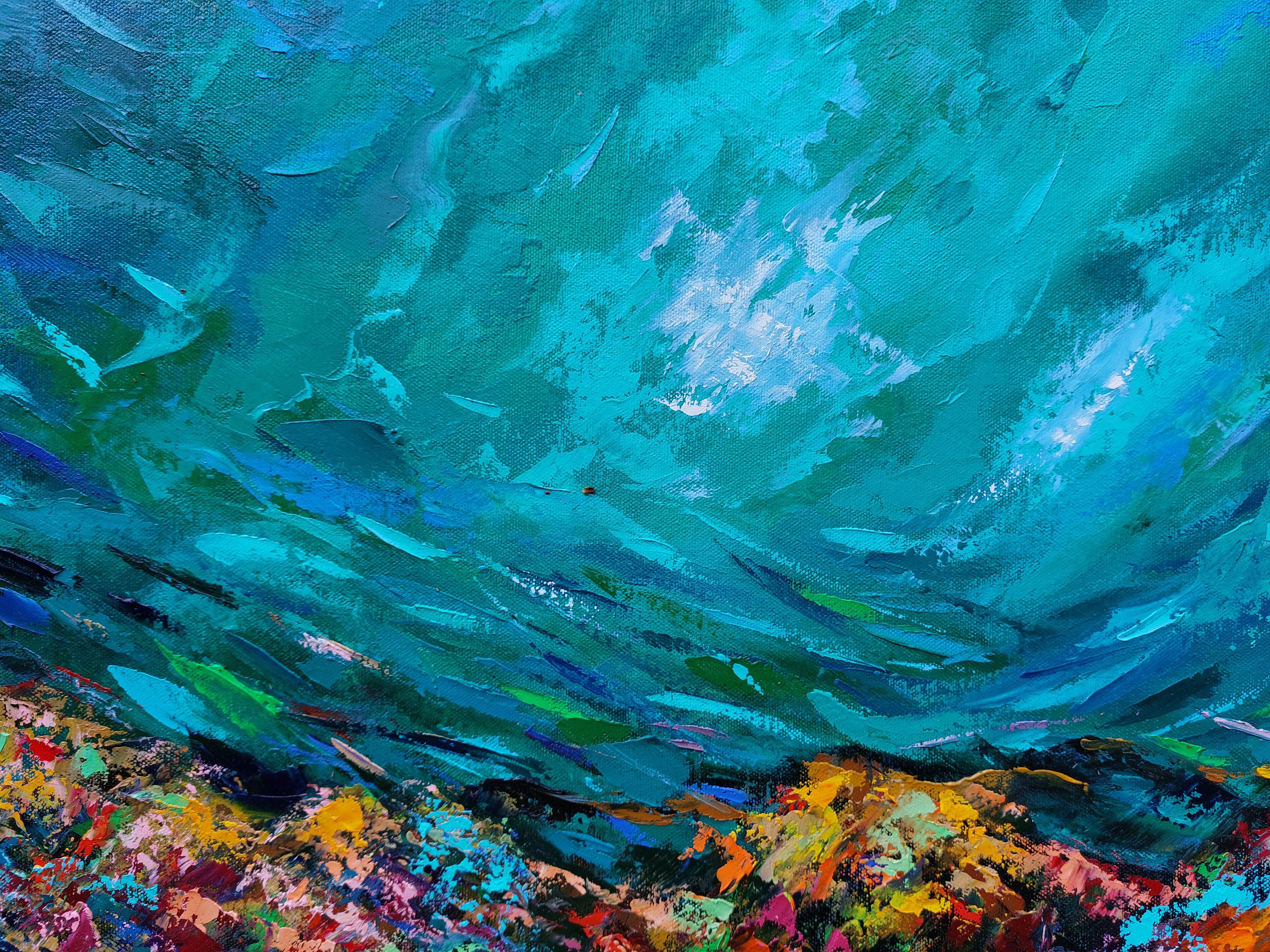 Tropical Coral Reef Painting by Olga Nikitina
Title: Coral Reef
Size: 100x75cm
Materials: Oil, Rolled Canvas, Palette Knife.
Shipping: gallery standards packaging, rolled in tube, express shipping with tracking number. 
Enhance your original oil