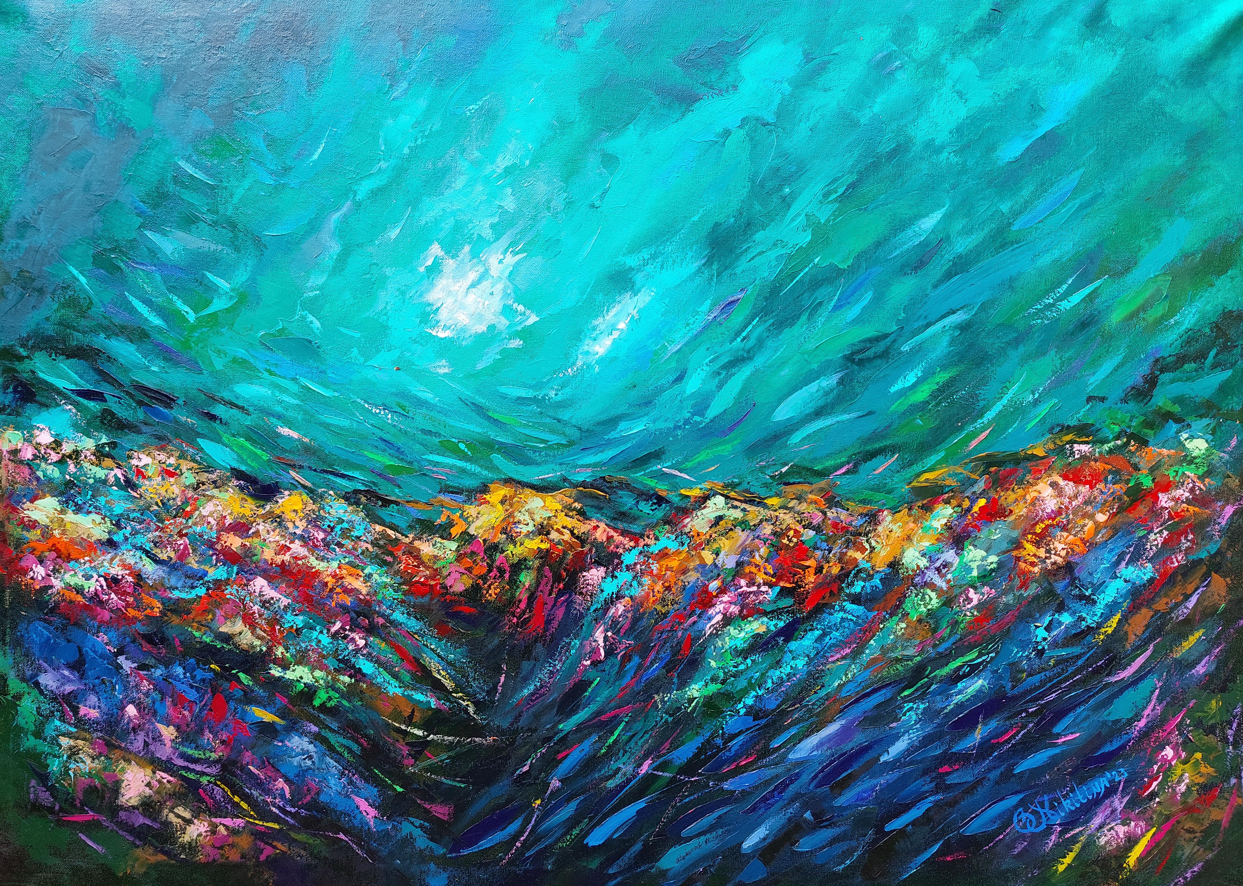 Tropisches Korallenreef-Gemälde Ozean Kunst Unterwasser Meereslandschaft Original Gemälde