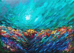 Used Tropical Coral Reef Painting Ocean Art Underwater Seascape Original Painting