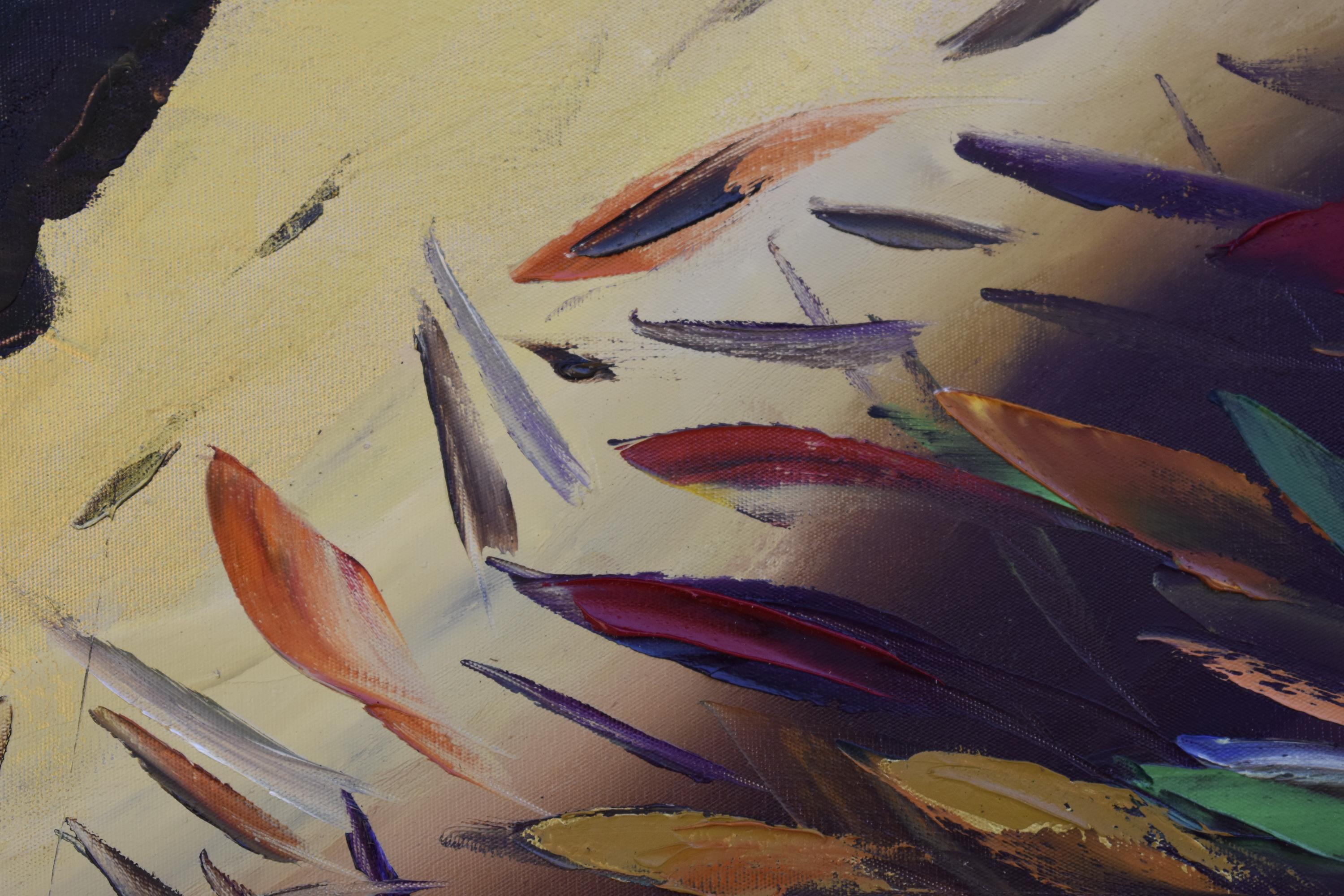 Fischhöhle Ölgemälde Unterwasser Original Kunst Impasto (Schwarz), Landscape Painting, von Olga Nikitina