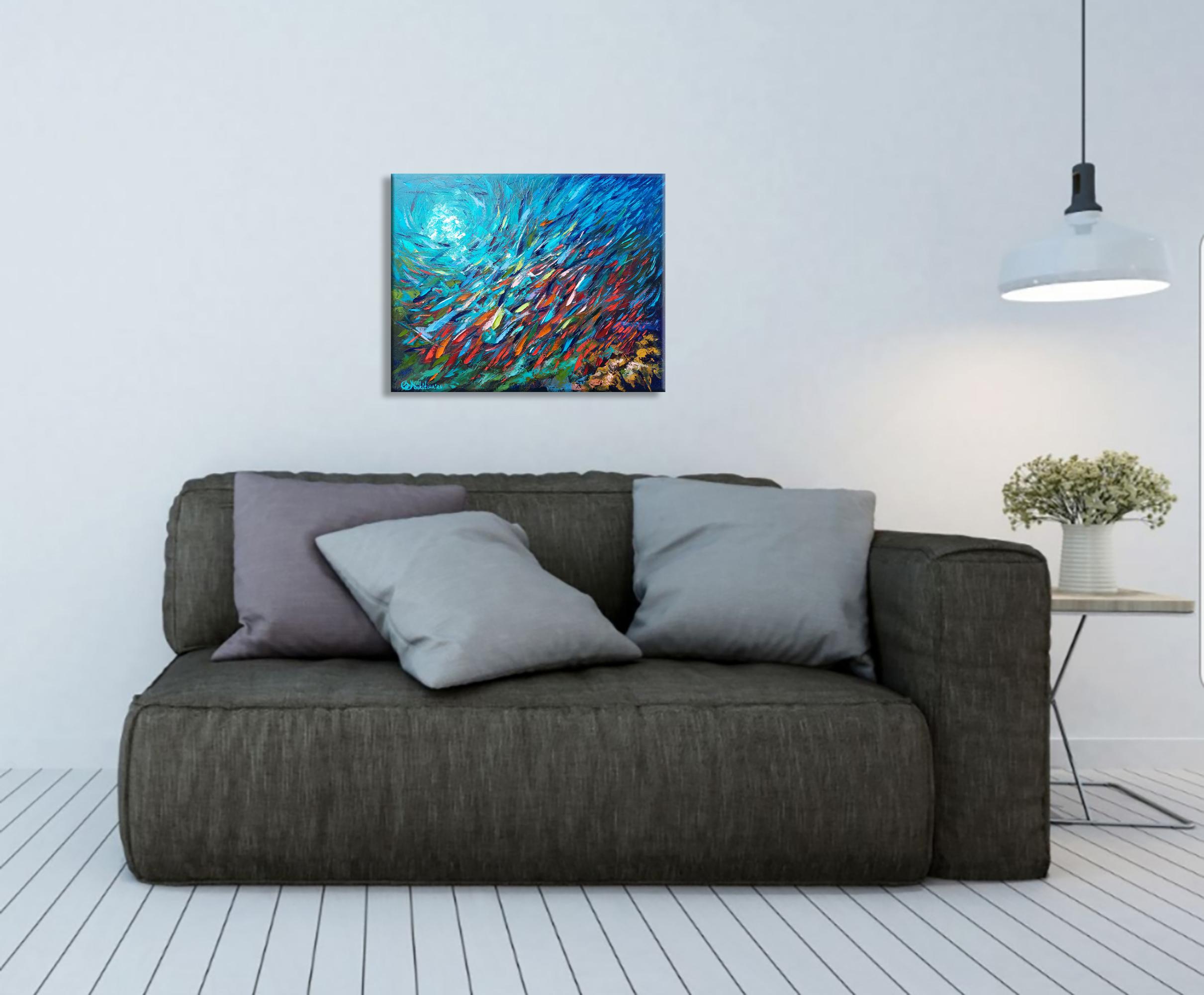 Espressione di pesce Pittura a olio Impasto Tavolozza Coltello Arte Originale in vendita 5