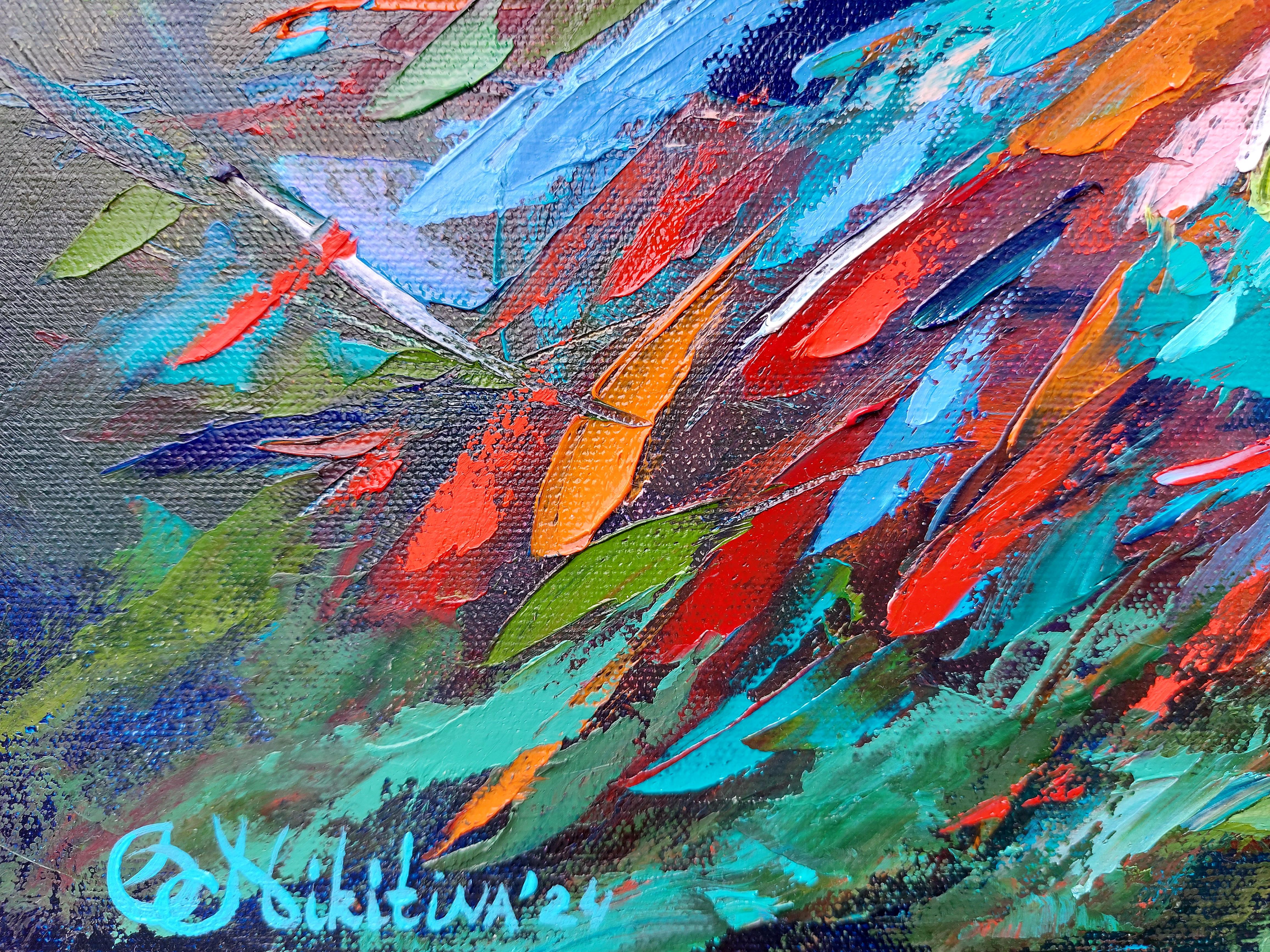 Espressione di pesce Pittura a olio Impasto Tavolozza Coltello Arte Originale - Painting Espressionismo astratto di Olga Nikitina
