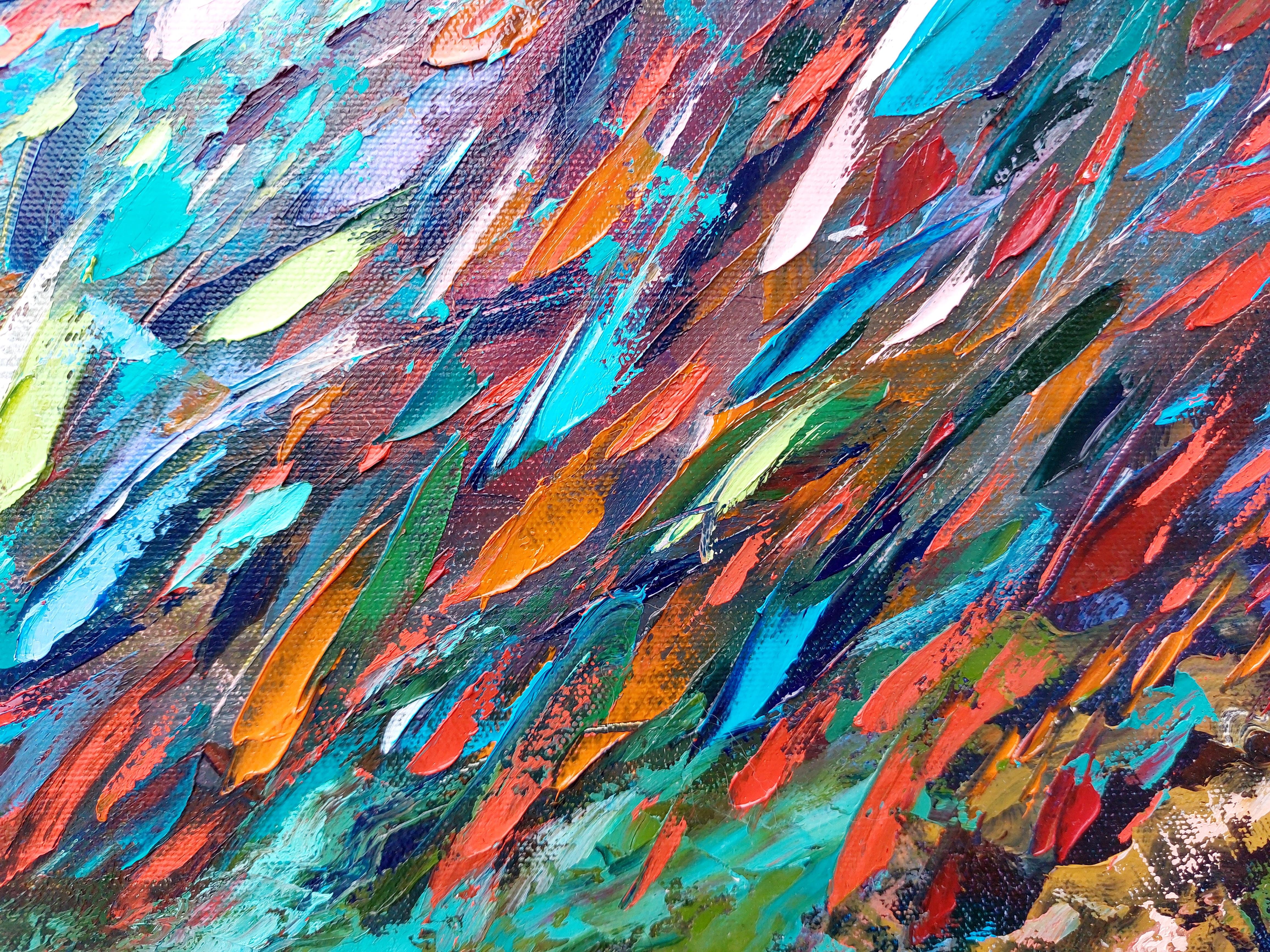 Espressione di pesce Pittura a olio Impasto Tavolozza Coltello Arte Originale - Animal Painting Blu di Olga Nikitina