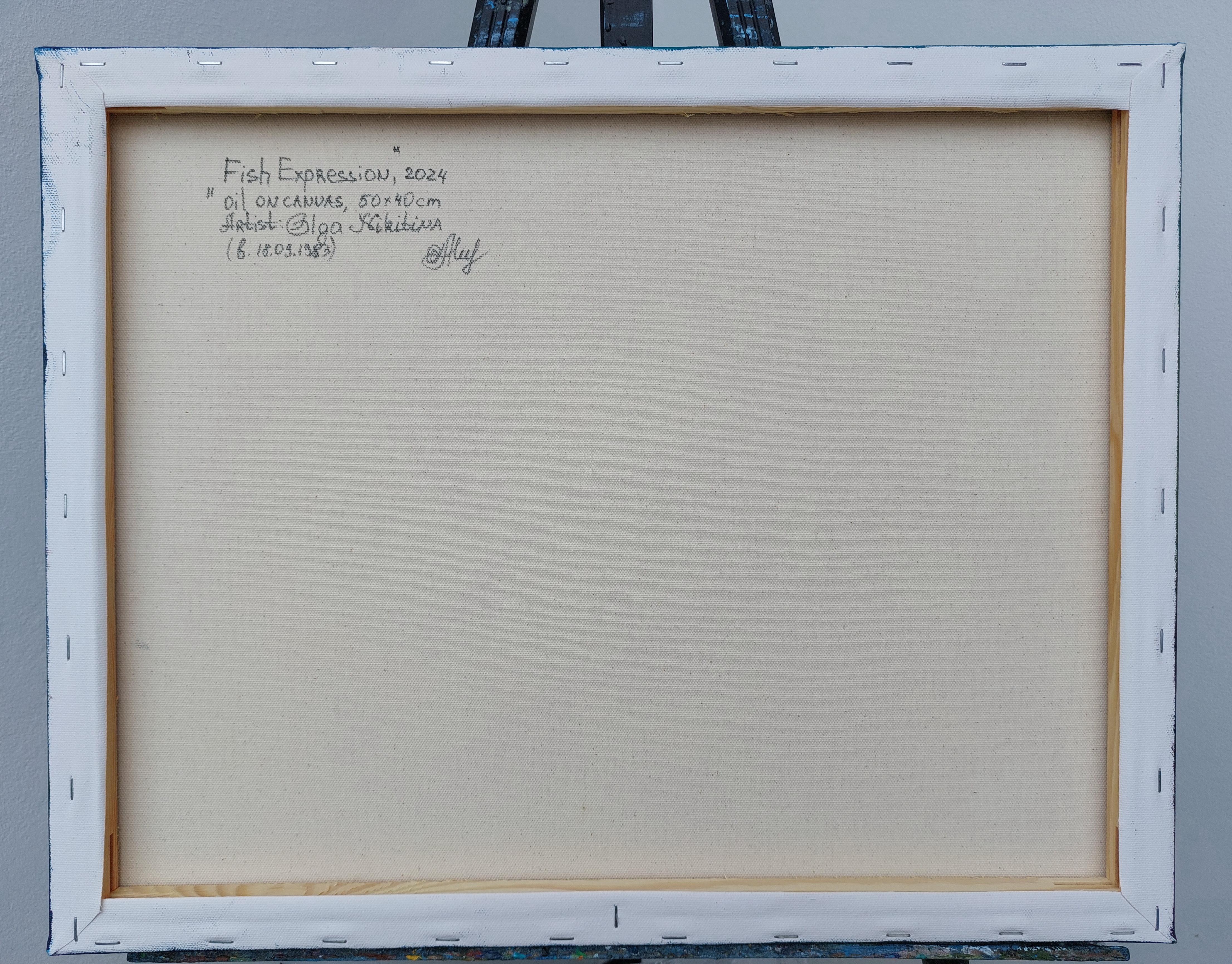 Espressione di pesce Pittura a olio Impasto Tavolozza Coltello Arte Originale in vendita 2