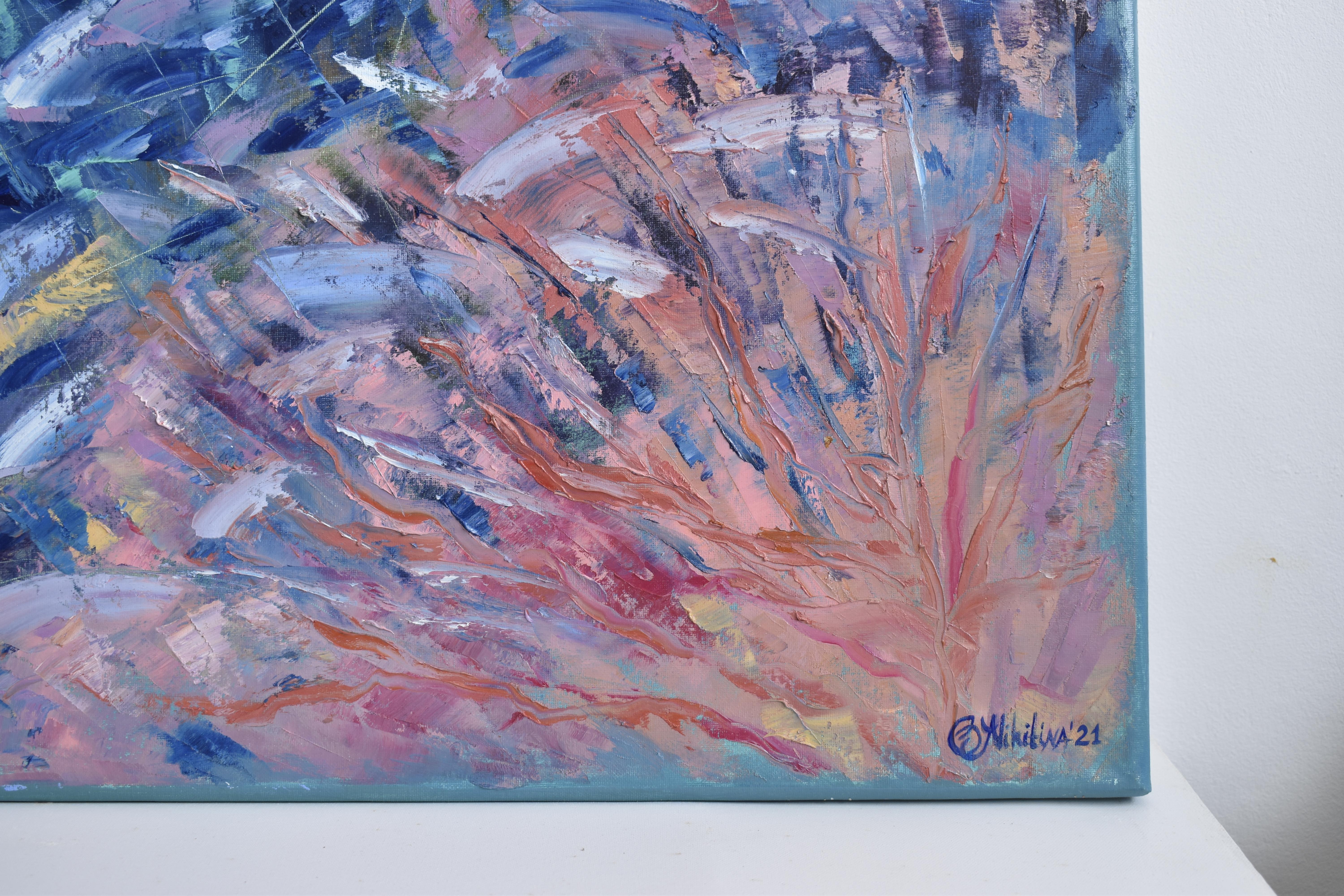 Fish in Coral Painting was made underwater - Purple Animal Painting by Olga Nikitina