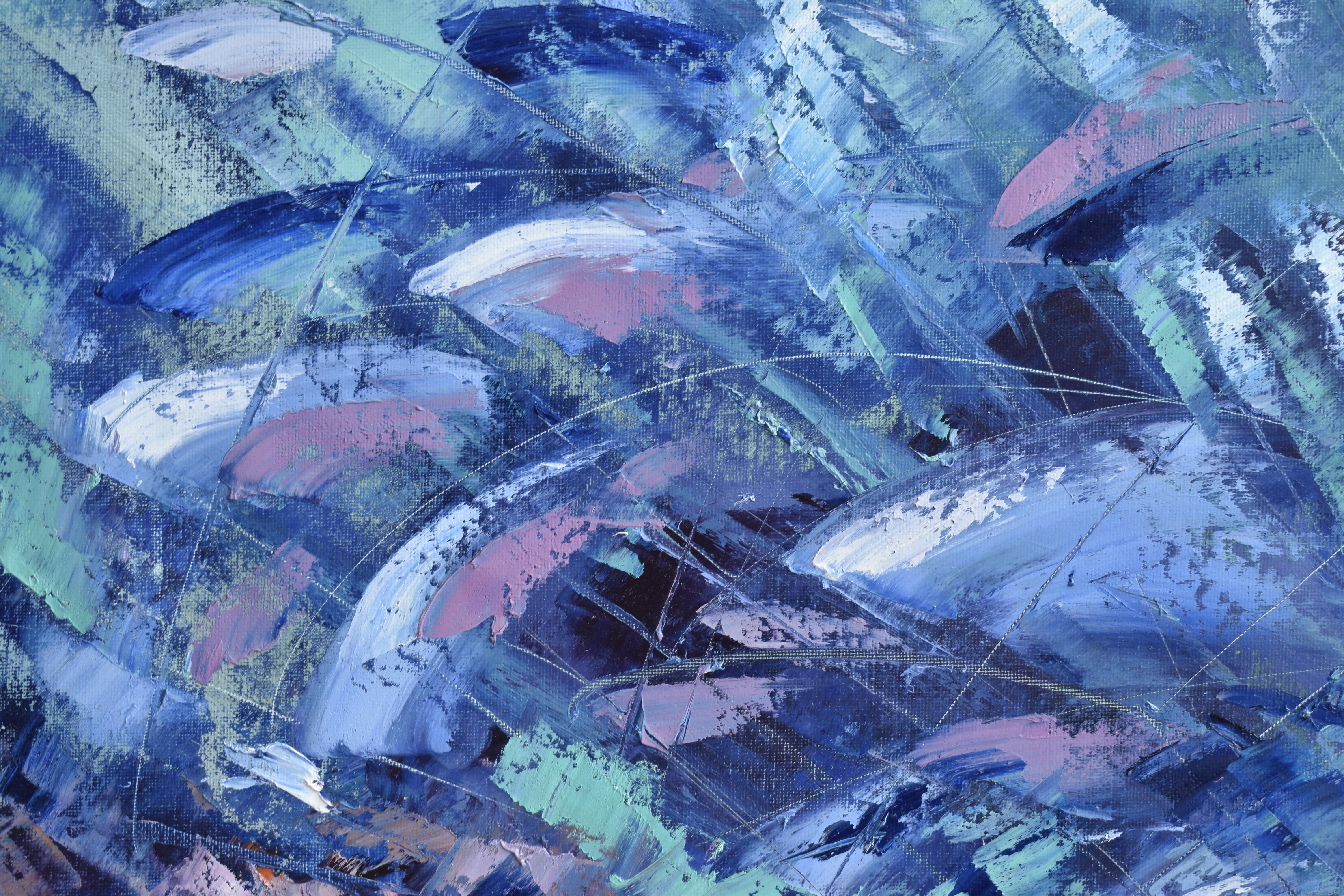Unterwassermalerei - eine neue, schnell wachsende Richtung in der zeitgenössischen Kunst. Das Kunstwerk entstand unter Wasser während eines Tauchgangs in 11,5 Metern Tiefe, der 74 Minuten dauerte. Durch den Einfluss der Unterwasserwelt, das Gefühl