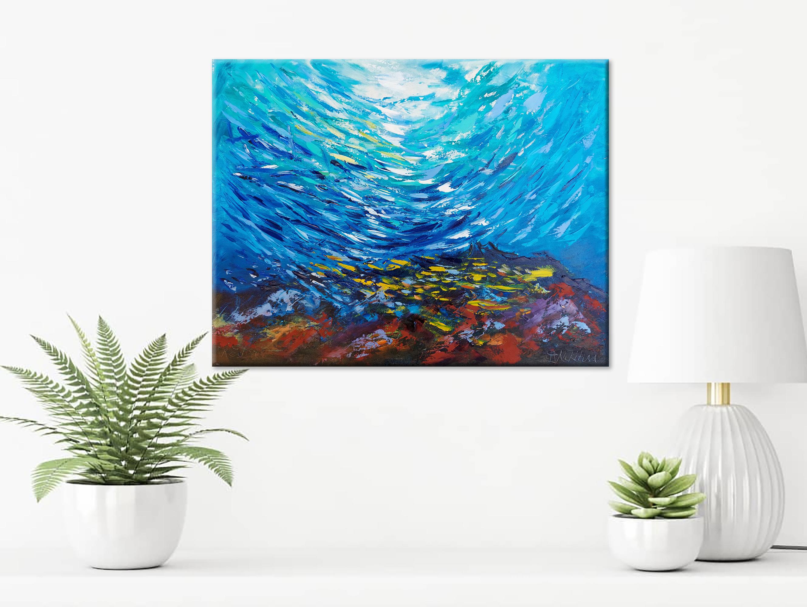 Pesce Pittura Barriera Corallina Mar Rosso Arte Originale Vita di Mare Arte - Painting di Olga Nikitina