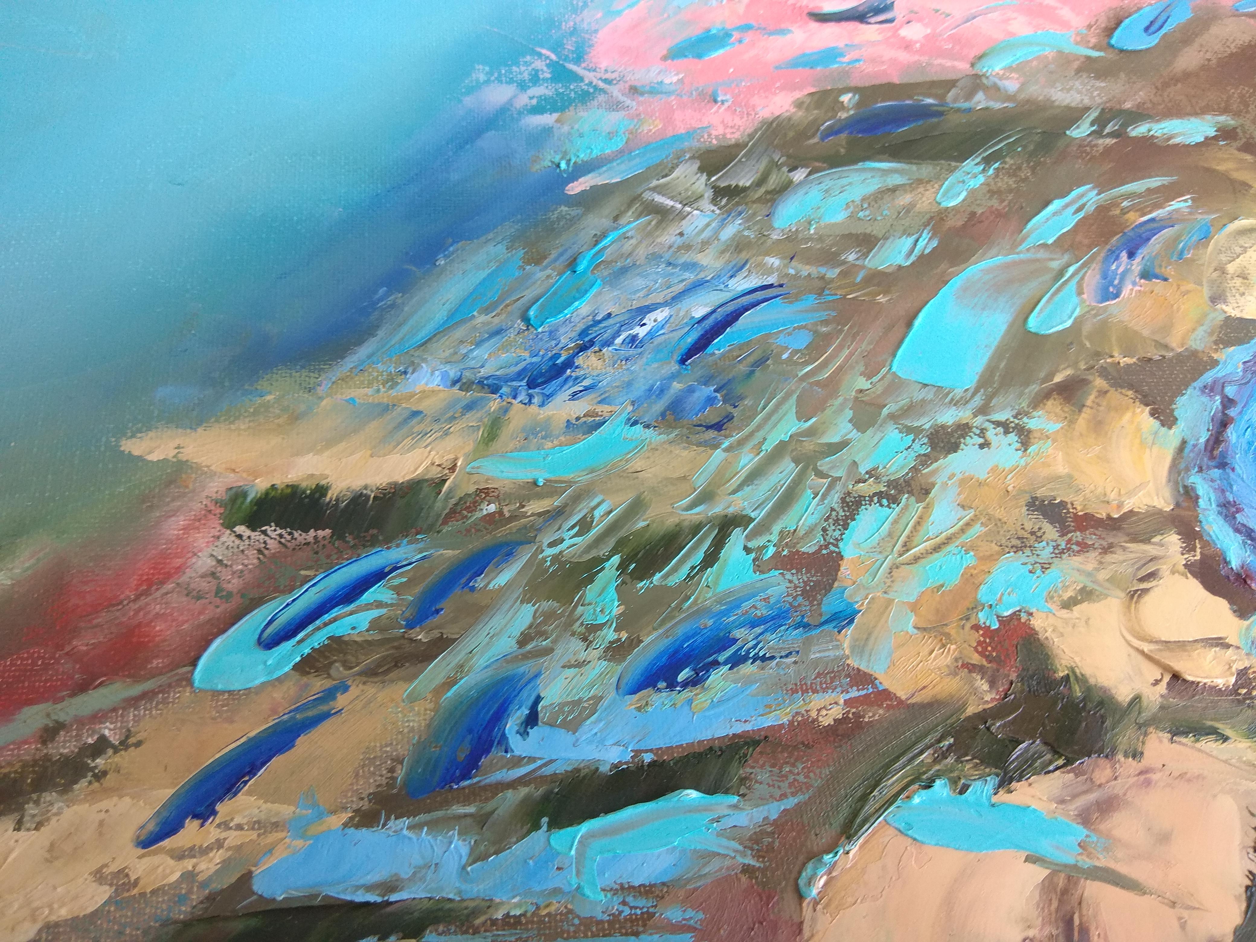 Pesce Pittura Barriera Corallina Arte Originale Oceanic Arts - Painting Impressionismo astratto di Olga Nikitina