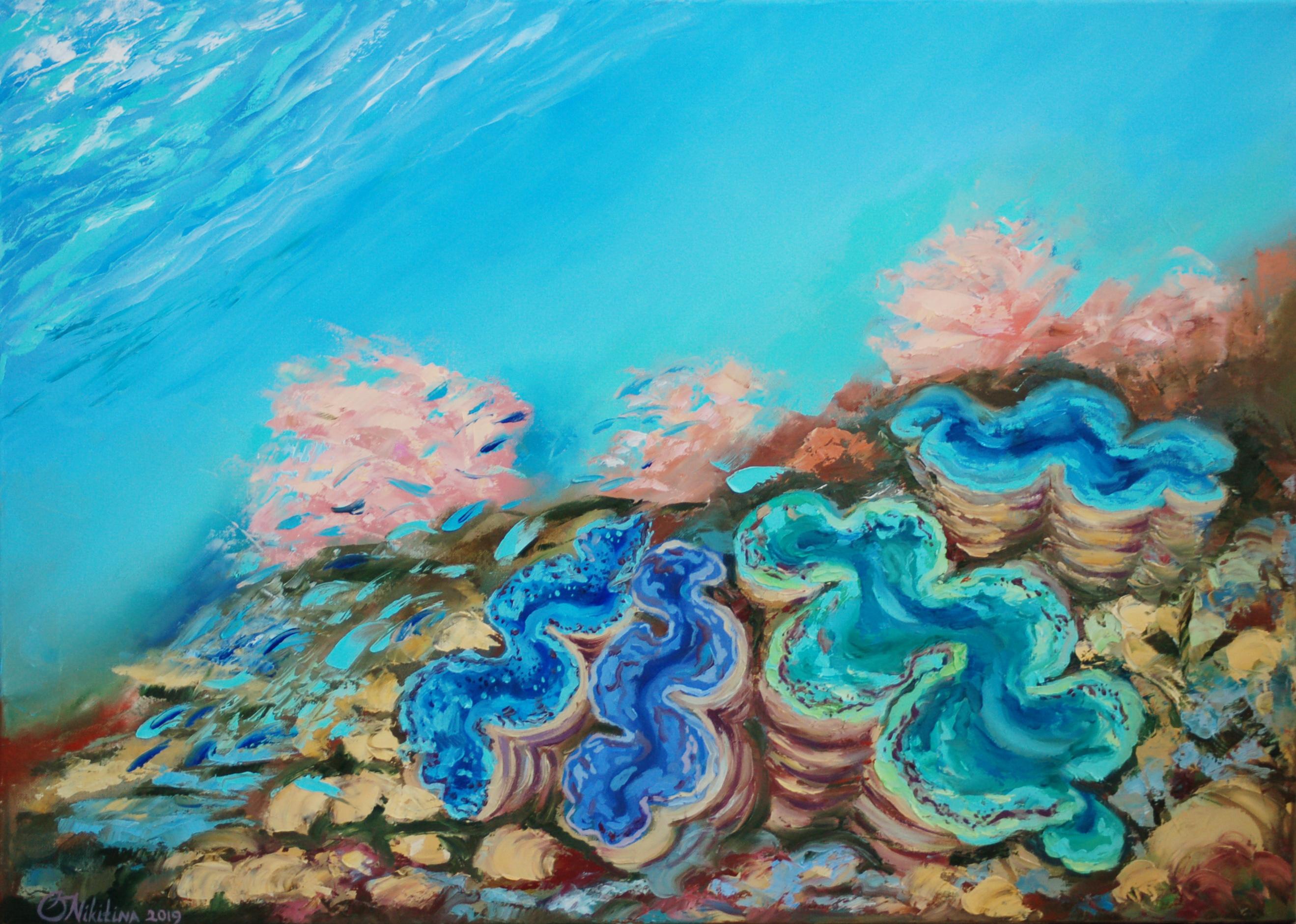 Abstract Painting Olga Nikitina - Peinture de poisson Récif corallien Mer Rouge Art original Vie marine Art