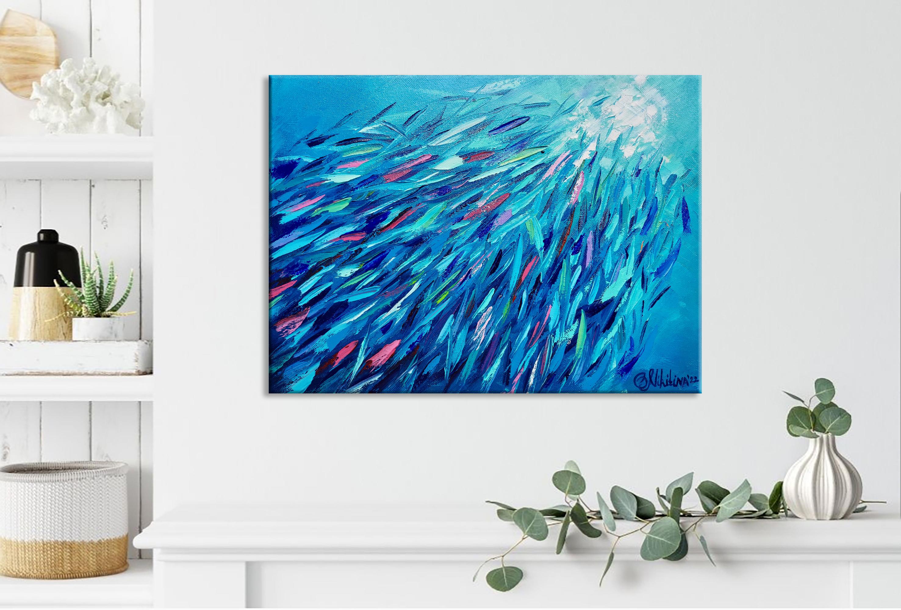 Olga Nikitina Fish Painting Underwater Original Art 12 by 16" at