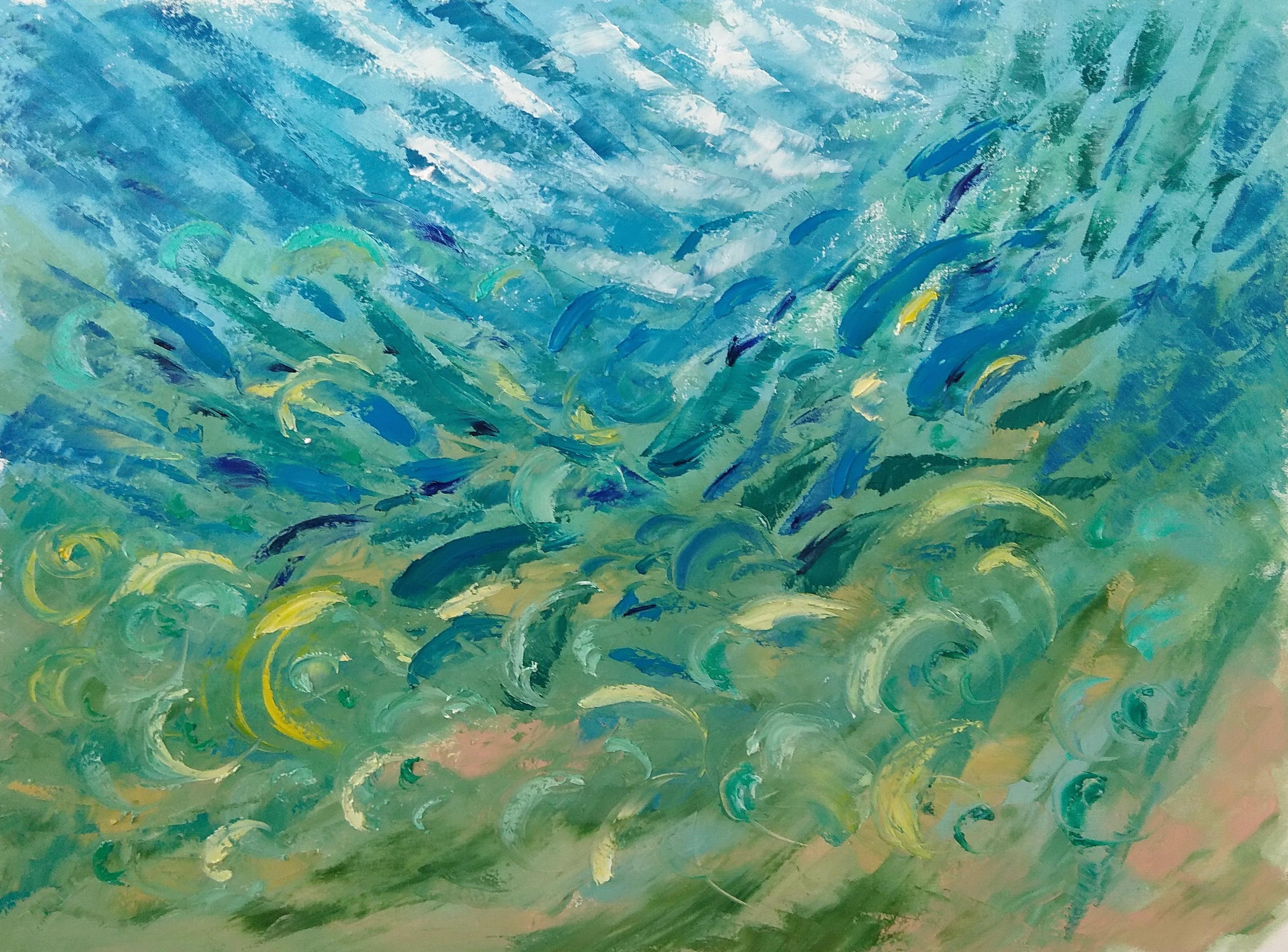 Olga Nikitina Abstract Painting - FISH UNDERWATER PAINTING was made underwater