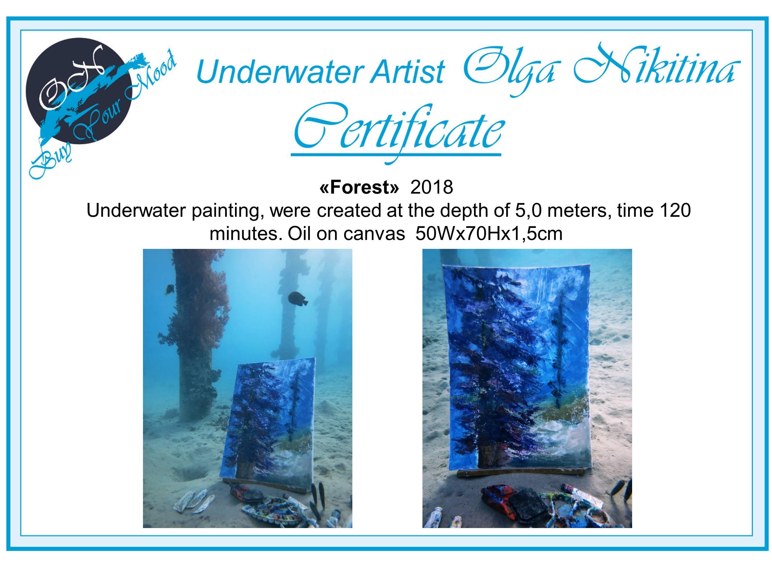 Forest Underwater Gemälde Impasto Palette Messer Kunst im Wald im Angebot 6