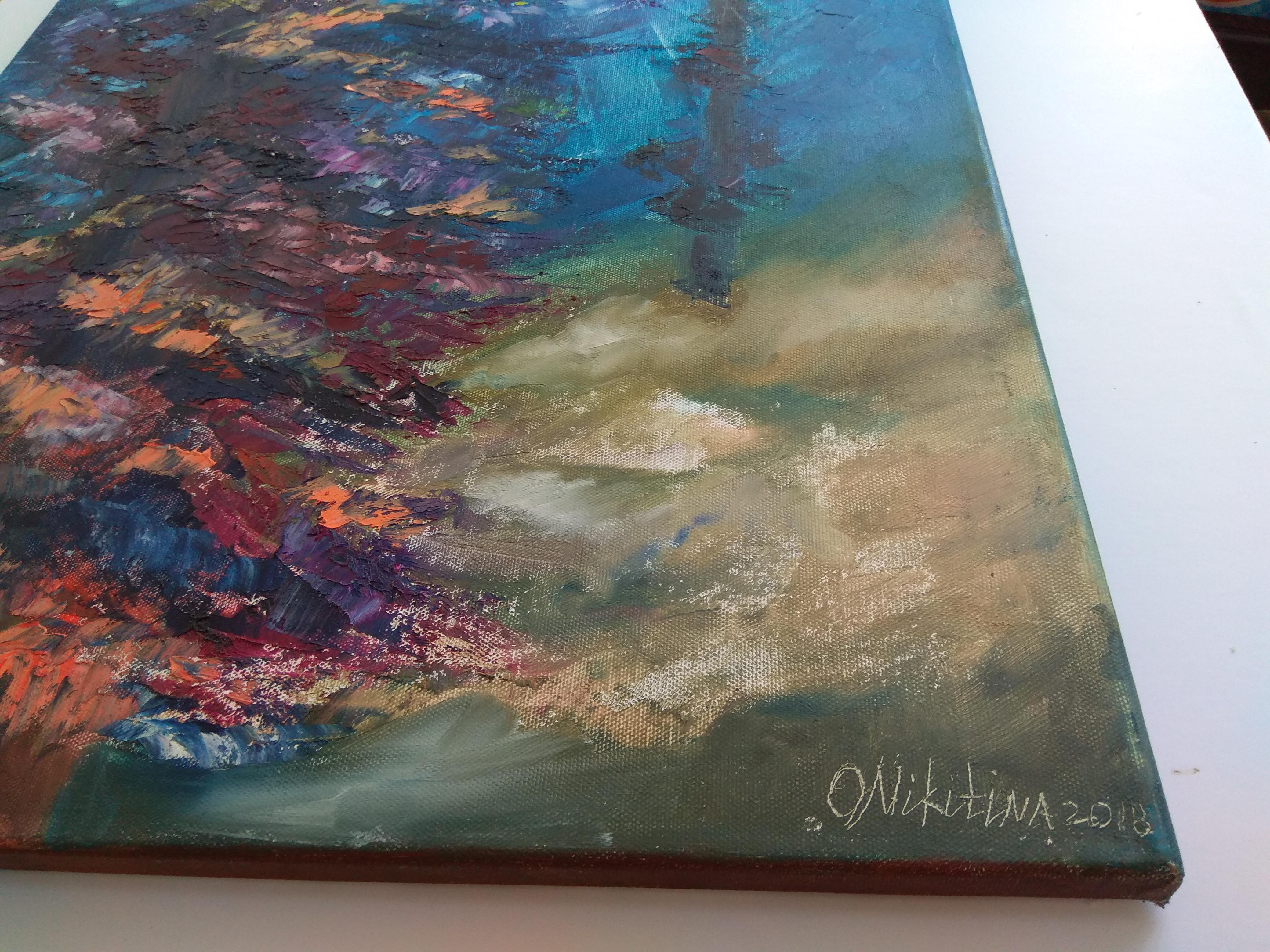 Forest Underwater Gemälde Impasto Palette Messer Kunst im Wald – Painting von Olga Nikitina