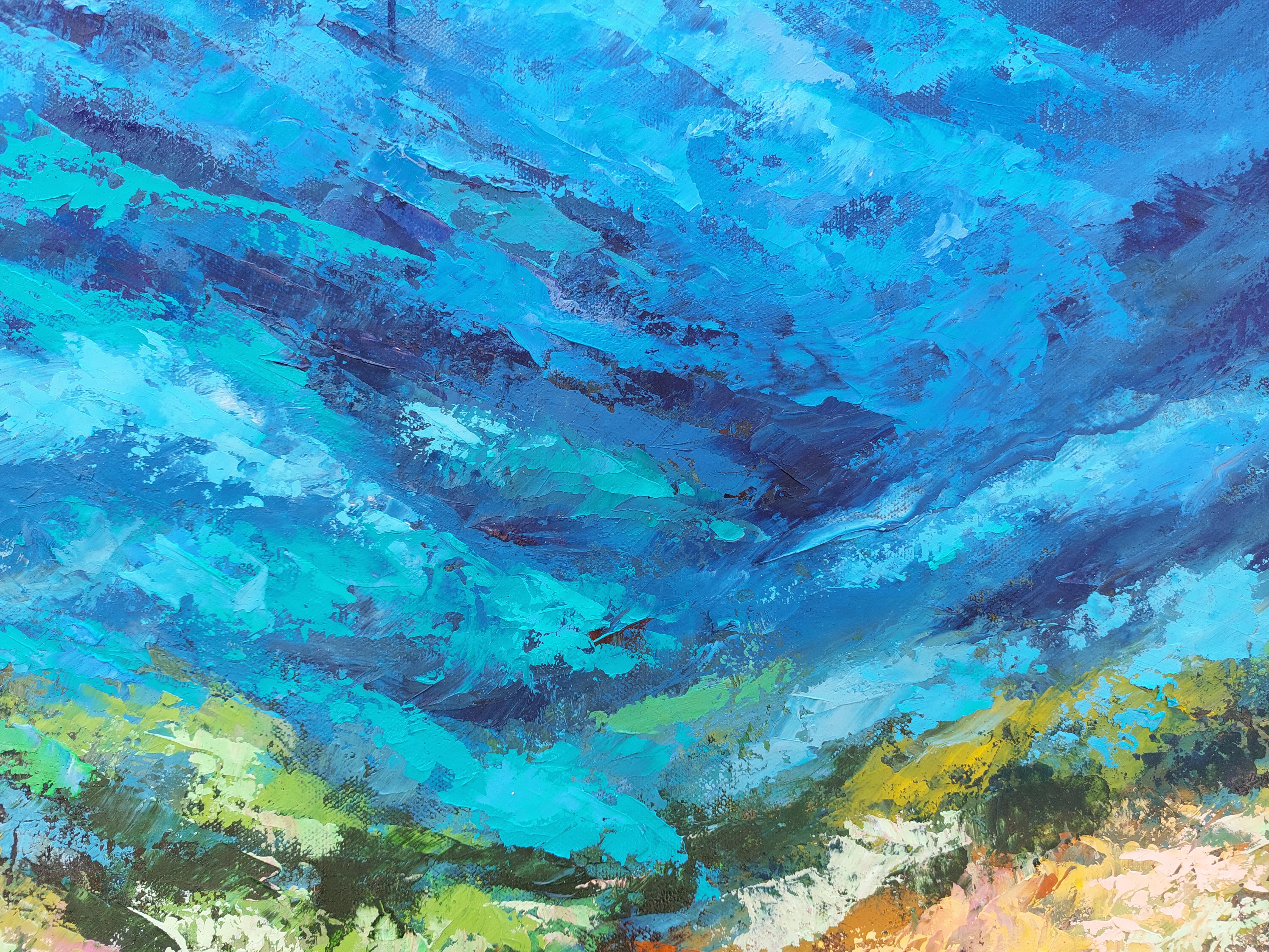 Free Diving Ölgemälde Original Unterwasser-Kunst Ozean-Palette-Messer Imressionis 7